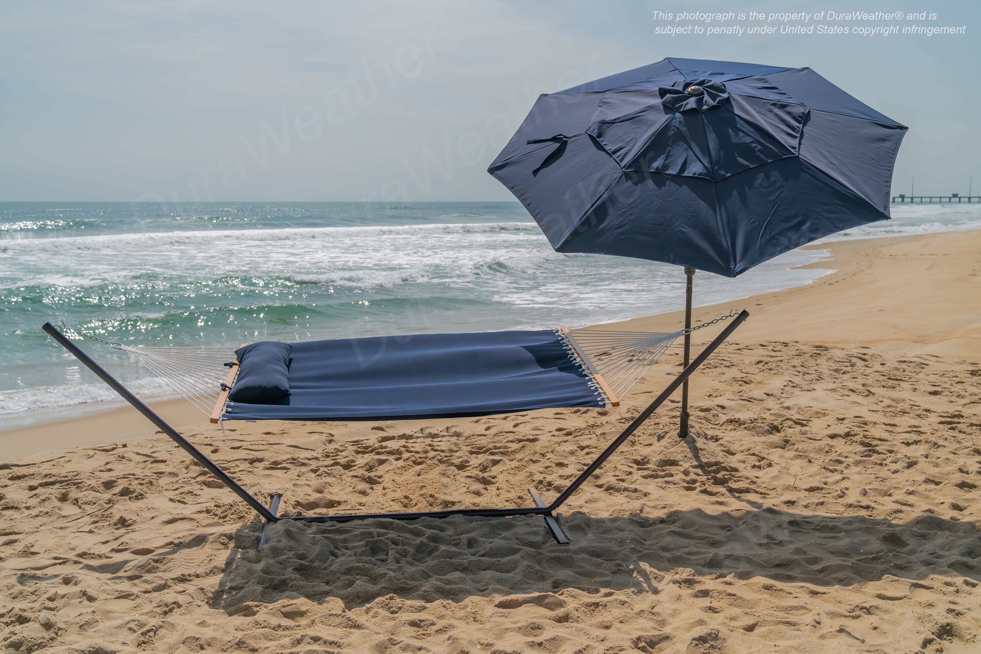 DURAWEATHER POLY® Hammock with Steel Stand and Pillow in Sunbrella Fabrics