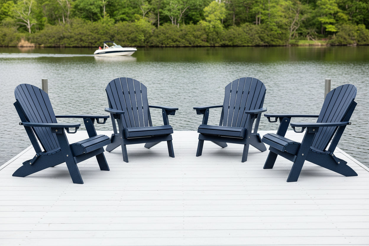 Set of 4 Folding Adirondack Chairs With Built-in Cup Holders King Size