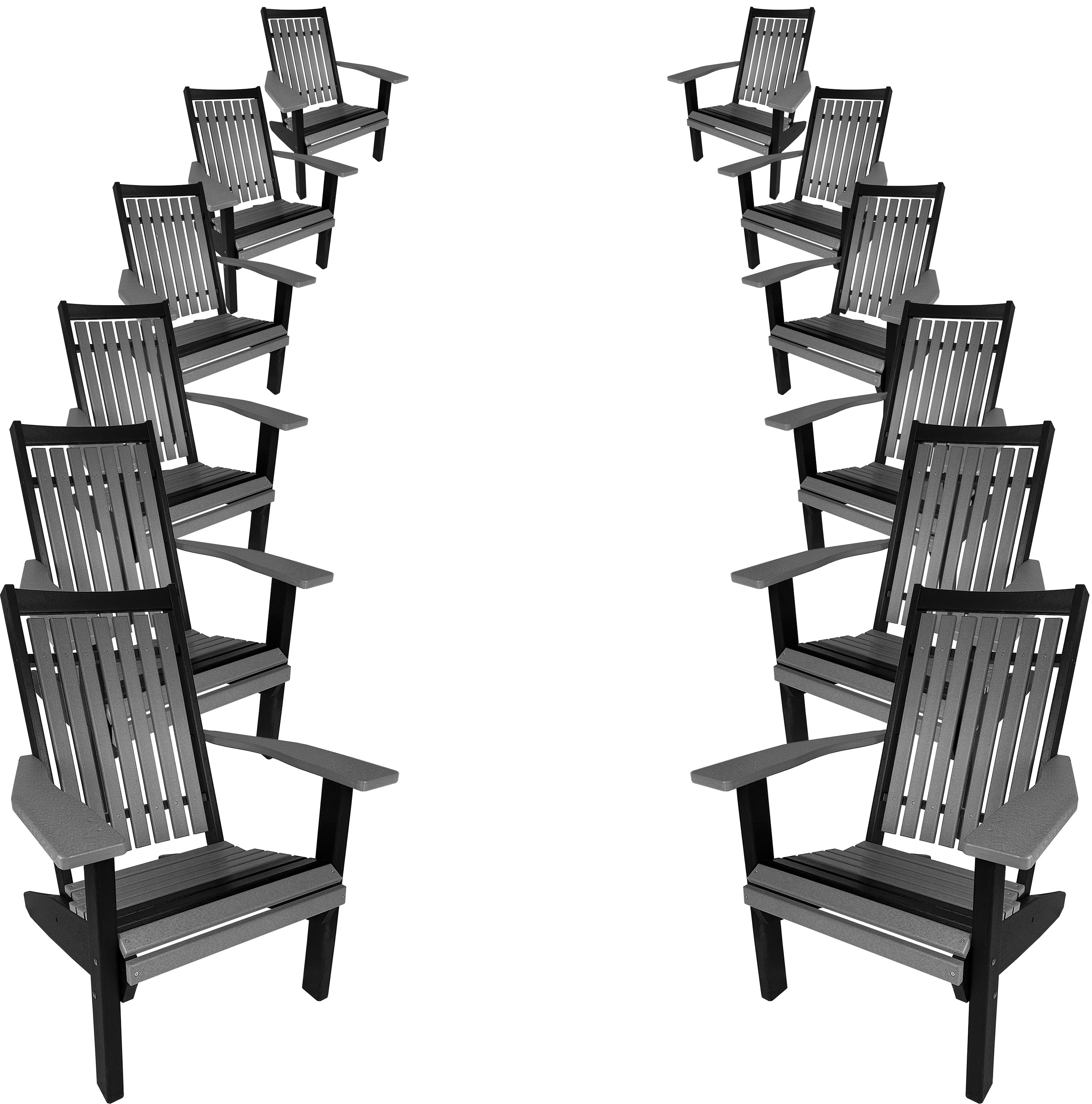 Set of 12 Stackable King Size Adirondack Chairs - New