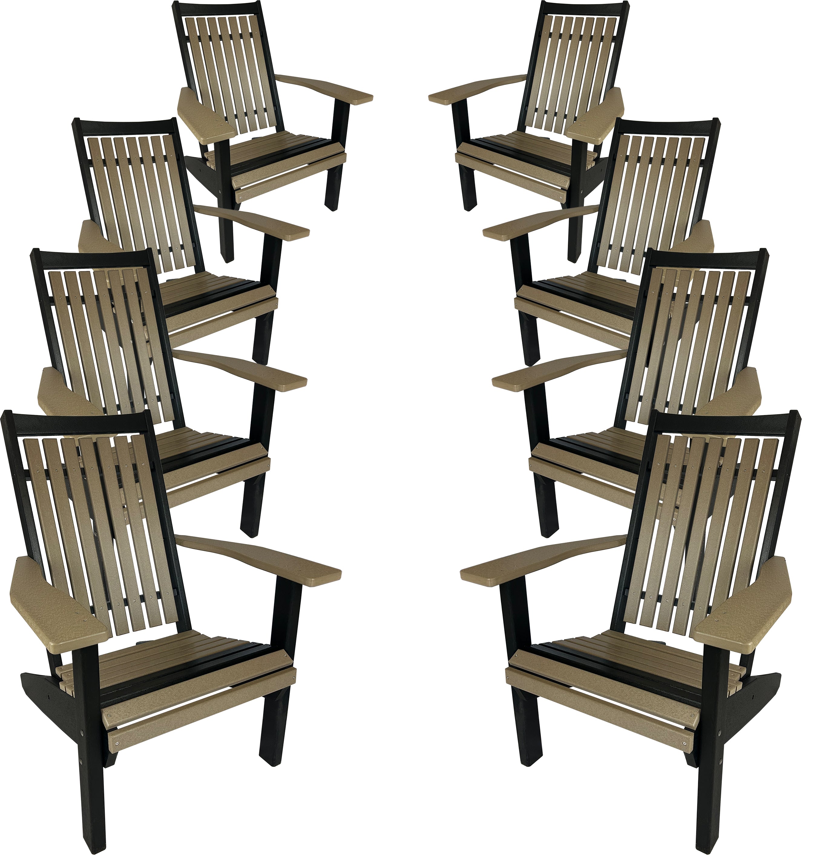 Set of 8 Stackable King Size Adirondack Chairs - New