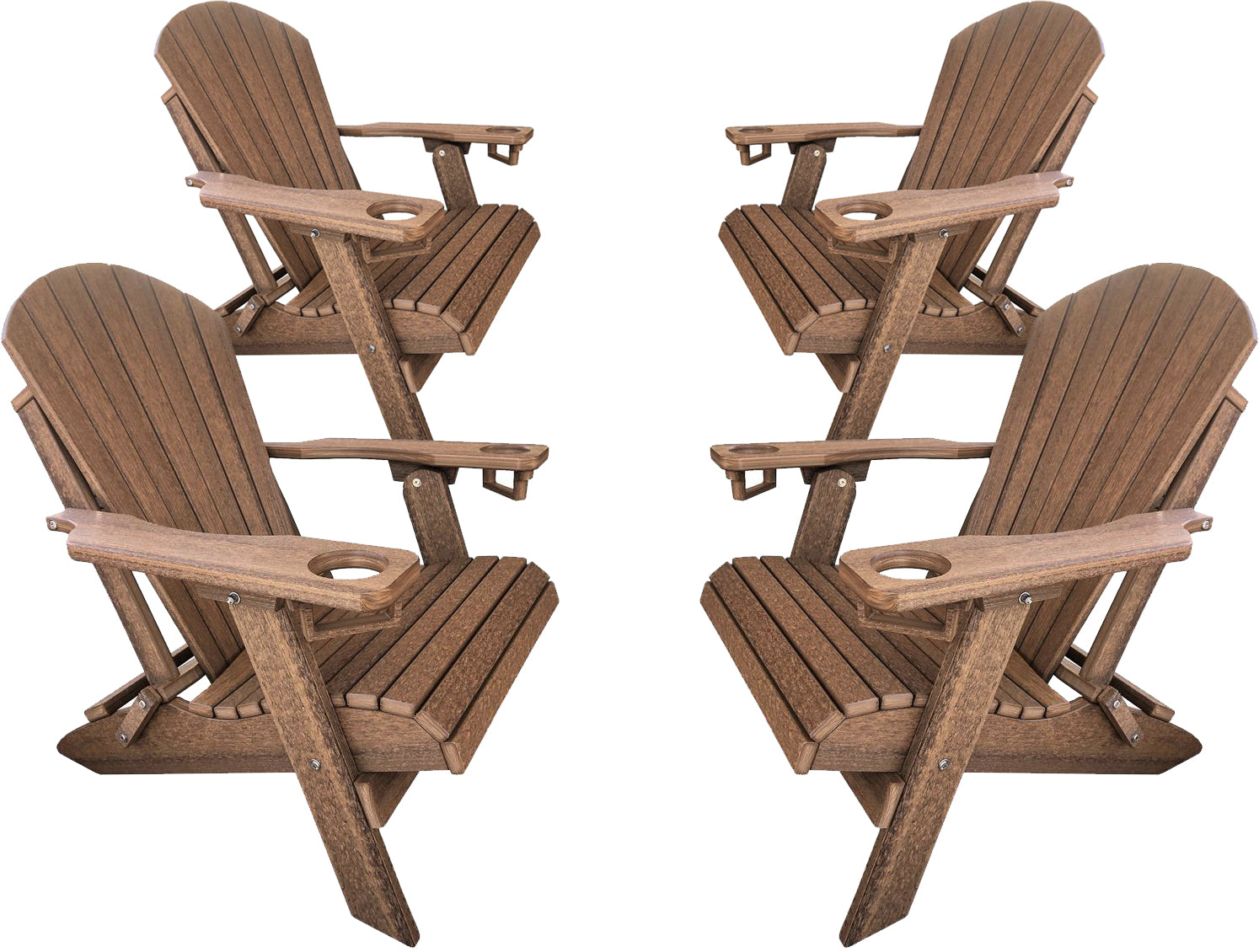 DURAWEATHER POLY® Set of 4 Folding Adirondack Chairs With Built-in Cup Holders King Size