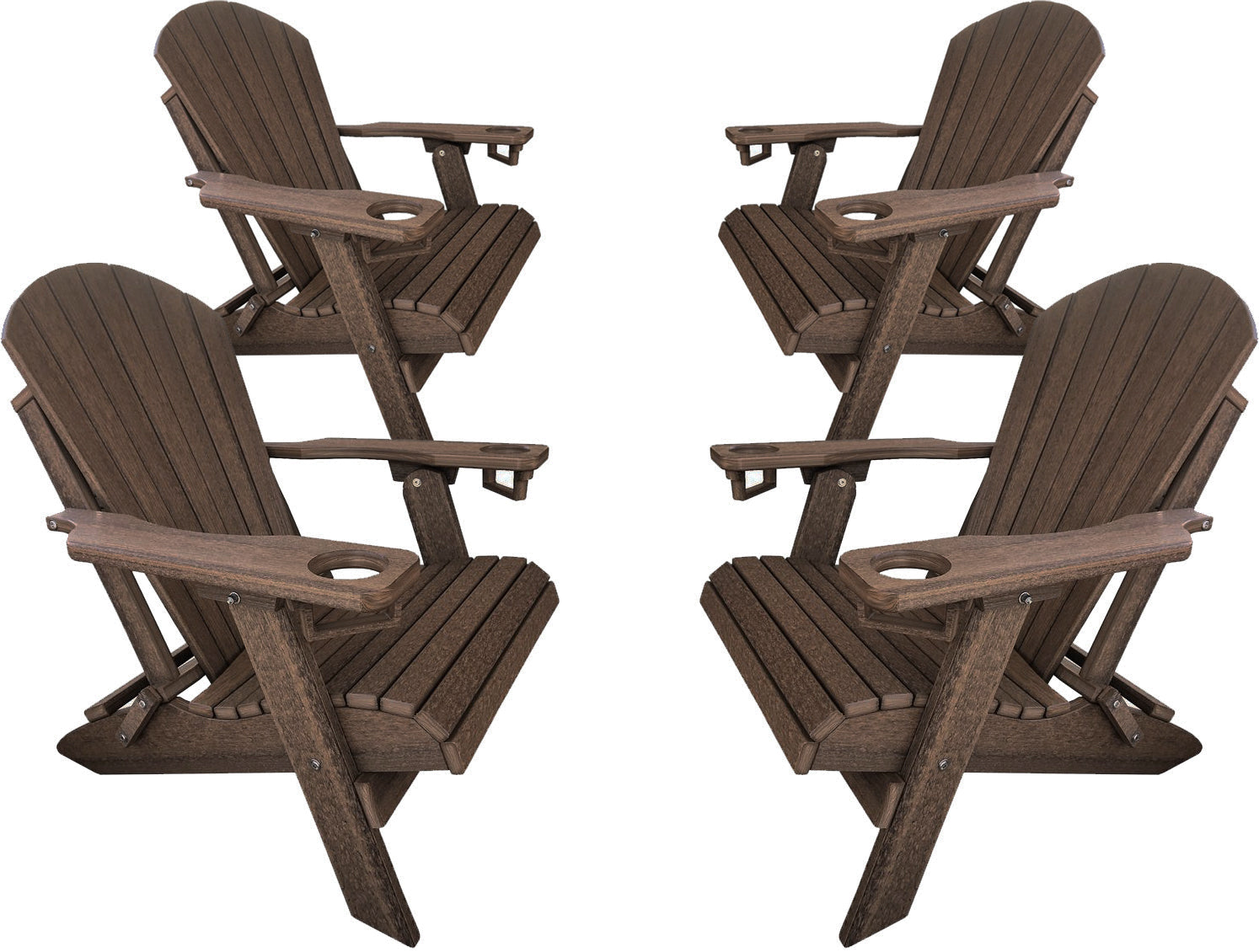 DURAWEATHER POLY® Set of 4 Folding Adirondack Chairs With Built-in Cup Holders King Size