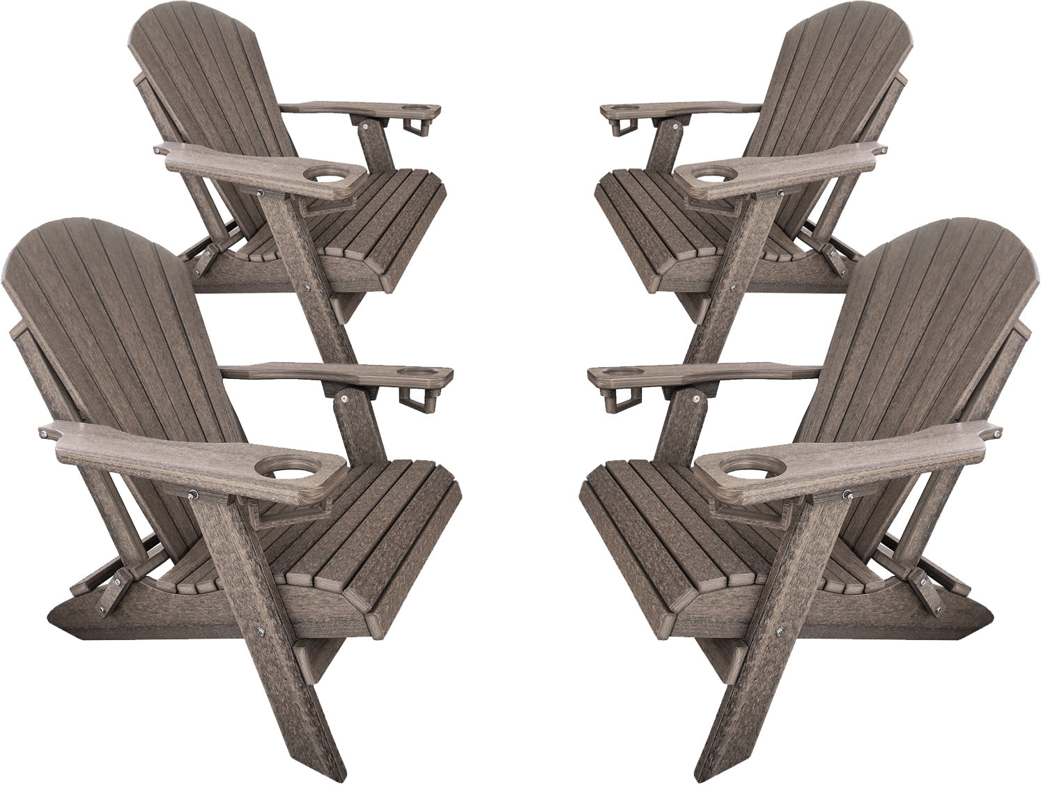 DURAWEATHER POLY® Set of 4 Folding Adirondack Chairs With Built-in Cup Holders King Size