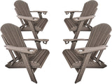 Set of 4 - DuraWeather Poly&reg; King Size Folding Adirondack Chairs With Built In Cup Holders