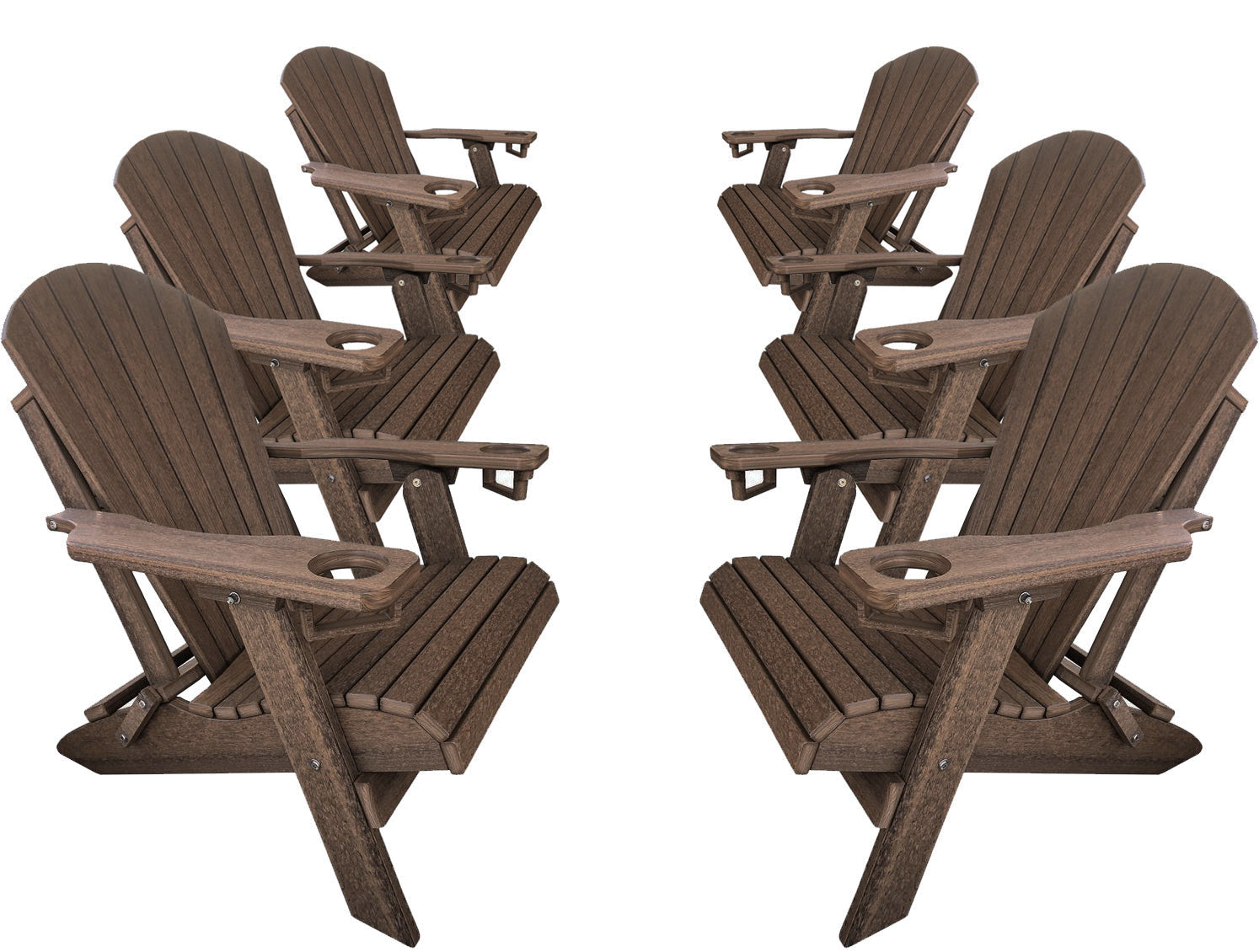 DURAWEATHER POLY® Set of 6 Folding Adirondack Chairs With Built-in Cup Holders King-Size