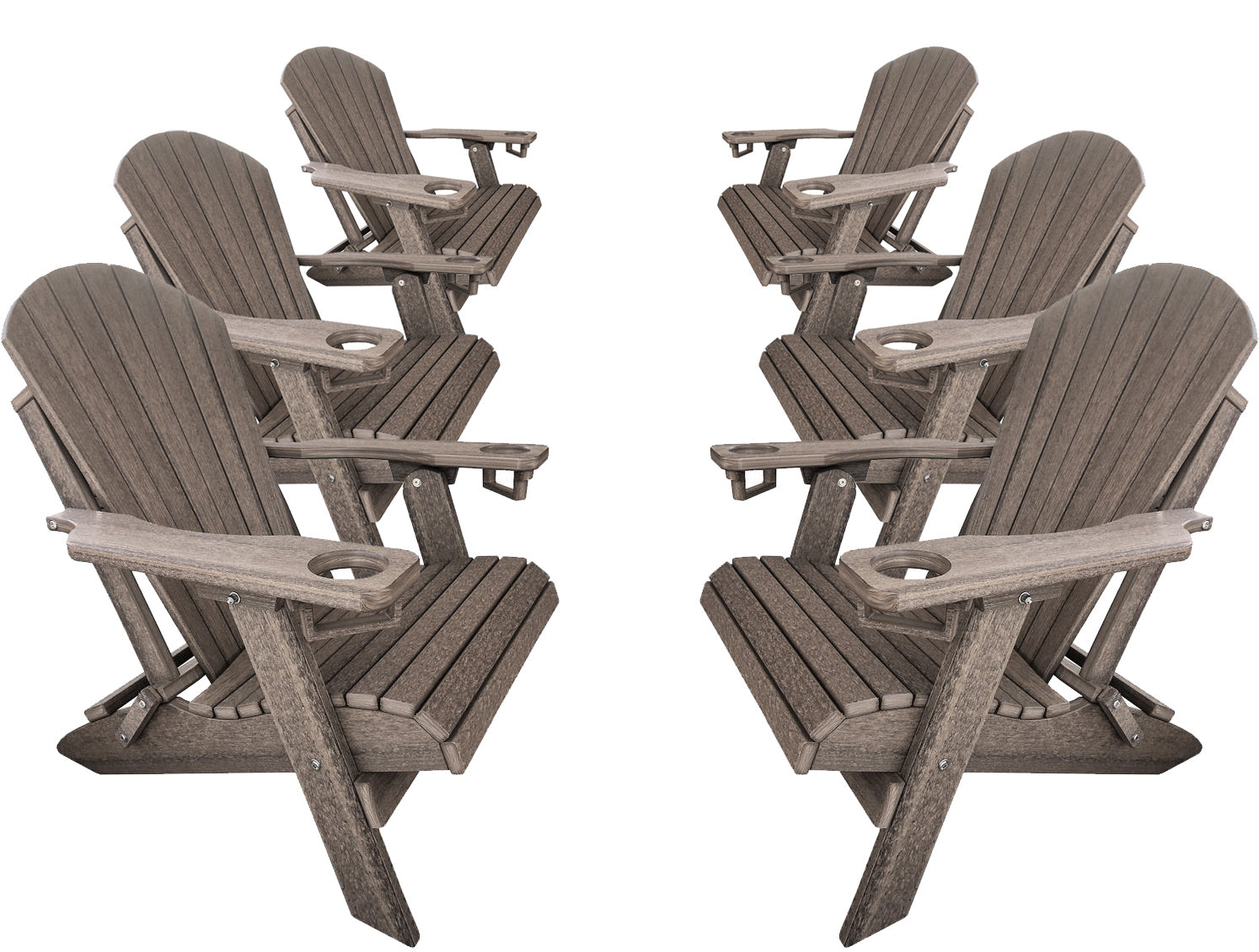 DURAWEATHER POLY® Set of 6 Folding Adirondack Chairs With Built-in Cup Holders King-Size