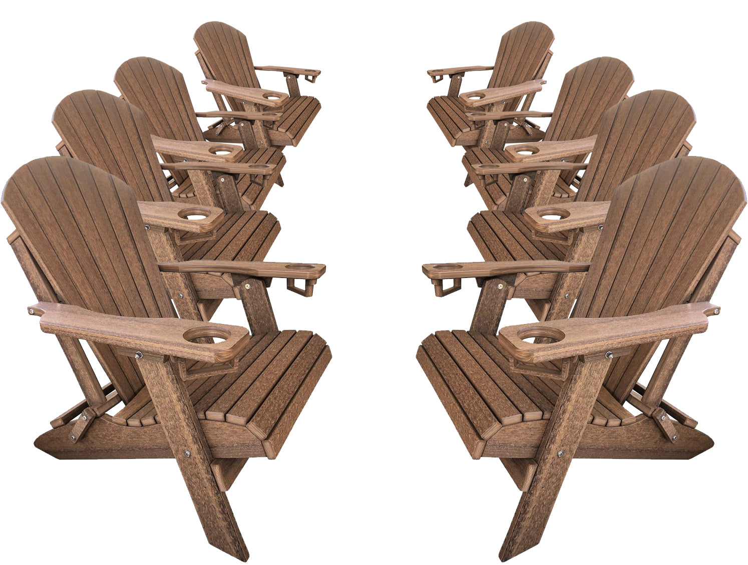 DURAWEATHER POLY® Set of 8 Folding Adirondack Chairs With Built-in Cup Holders King-Size