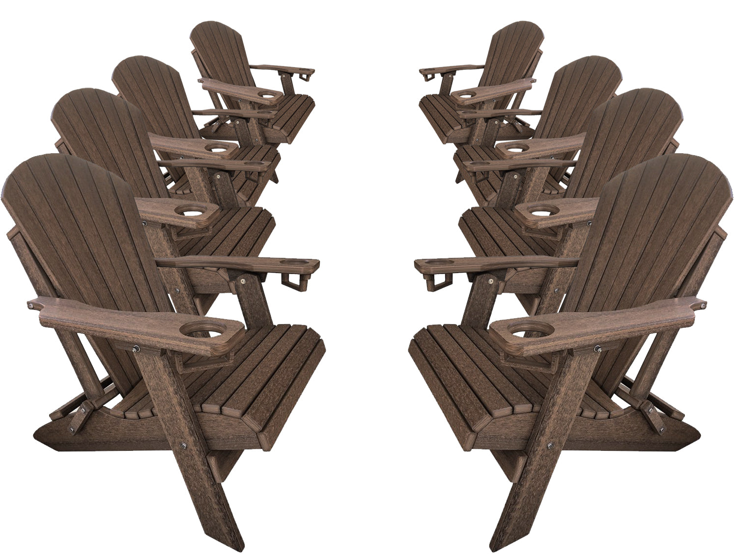 DURAWEATHER POLY® Set of 8 Folding Adirondack Chairs With Built-in Cup Holders King-Size