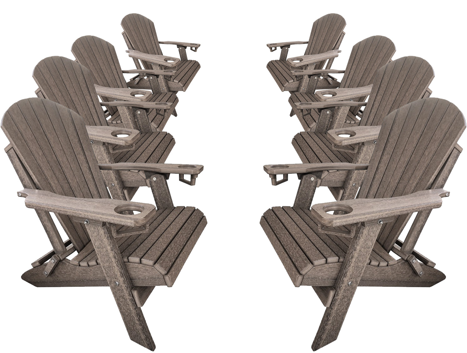 DURAWEATHER POLY® Set of 8 Folding Adirondack Chairs With Built-in Cup Holders King-Size