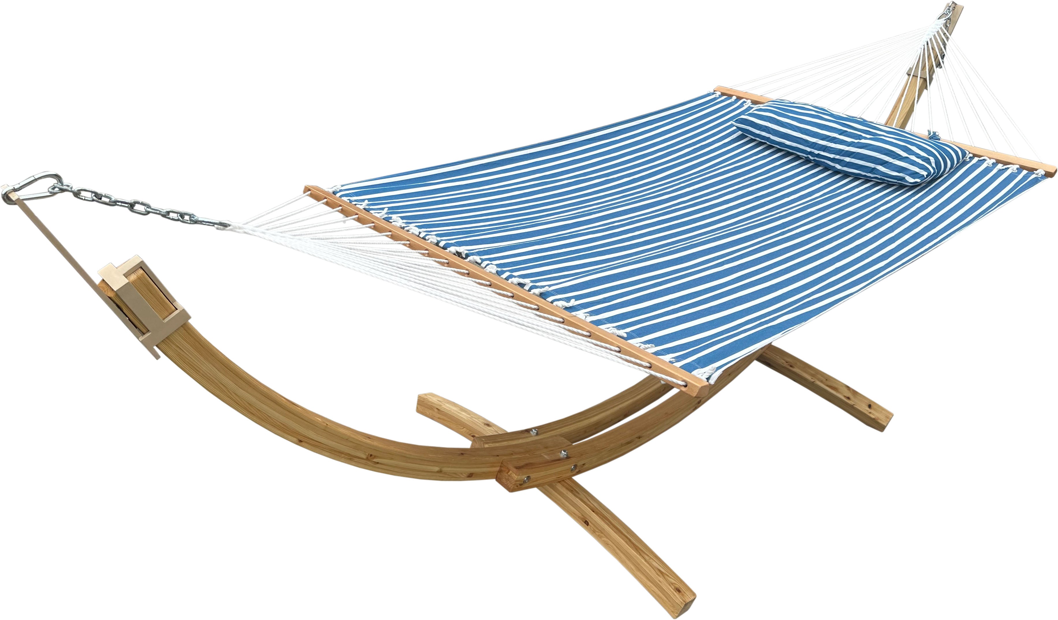 DURAWEATHER POLY® Hammock with Hardwood Arc Stand and Pillow in Sunbrella Fabrics