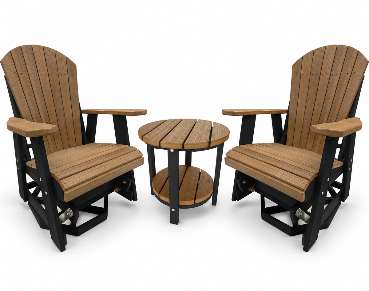 3-Piece Adirondack Swivel Gliders With Two Tier End Table