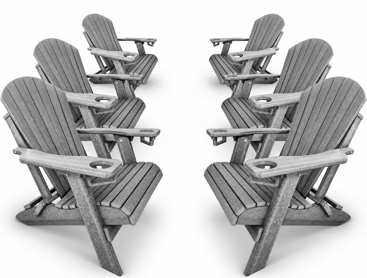 Set of 6 Folding Adirondack Chairs With Built-in Cup Holders King-Size
