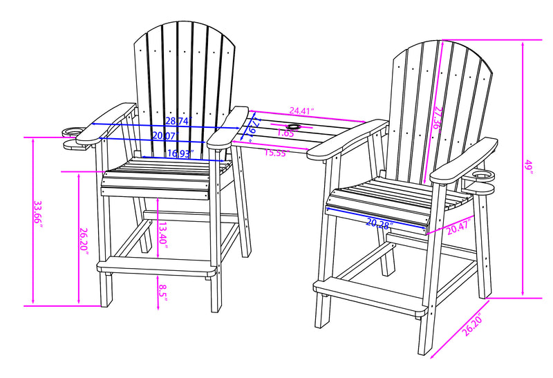 DURAWEATHER POLY® Counter Height Bistro Tete-a-tete With Cupholders