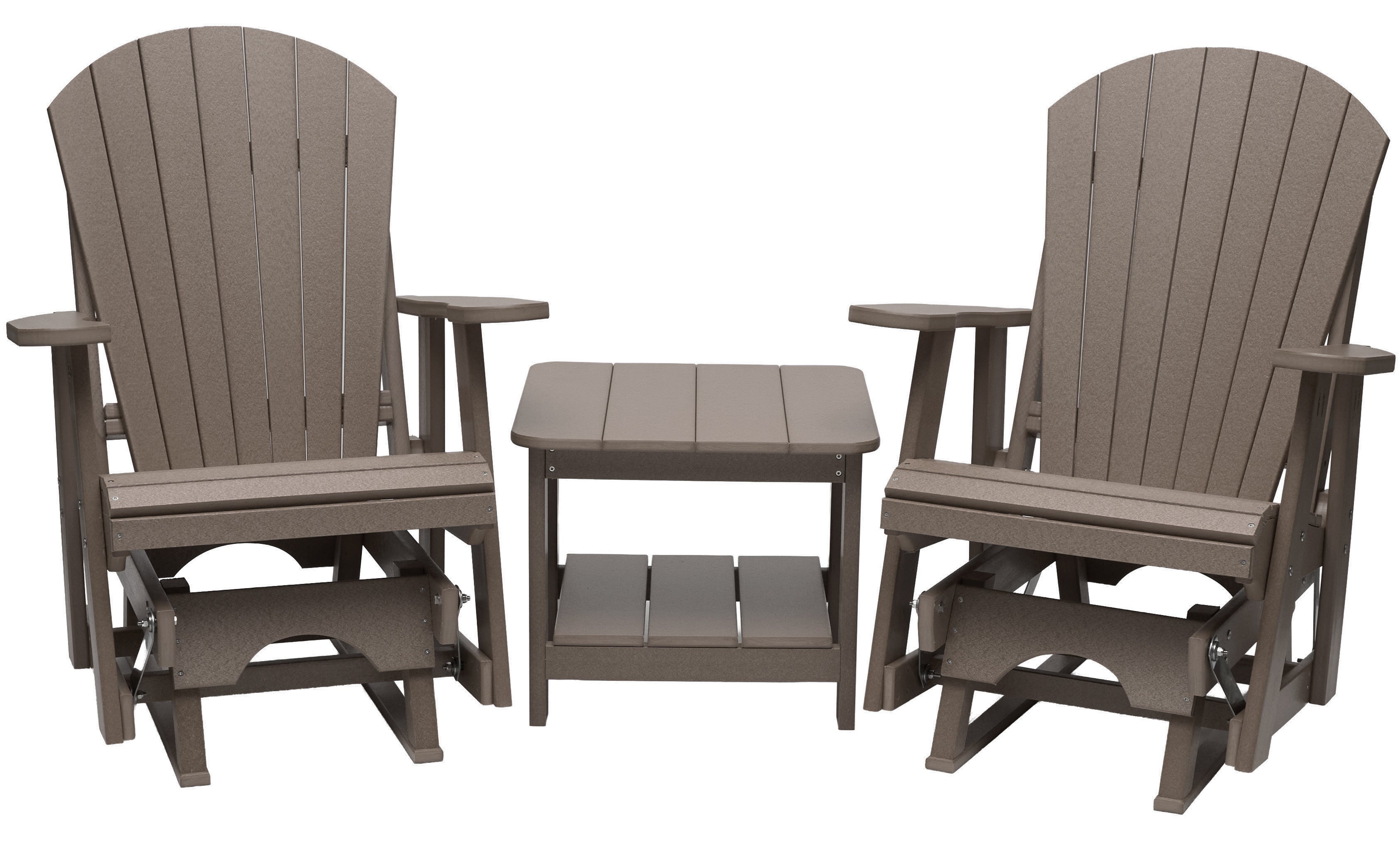 Set of 2 Adirondack Single Gliders With Two Tier End Table