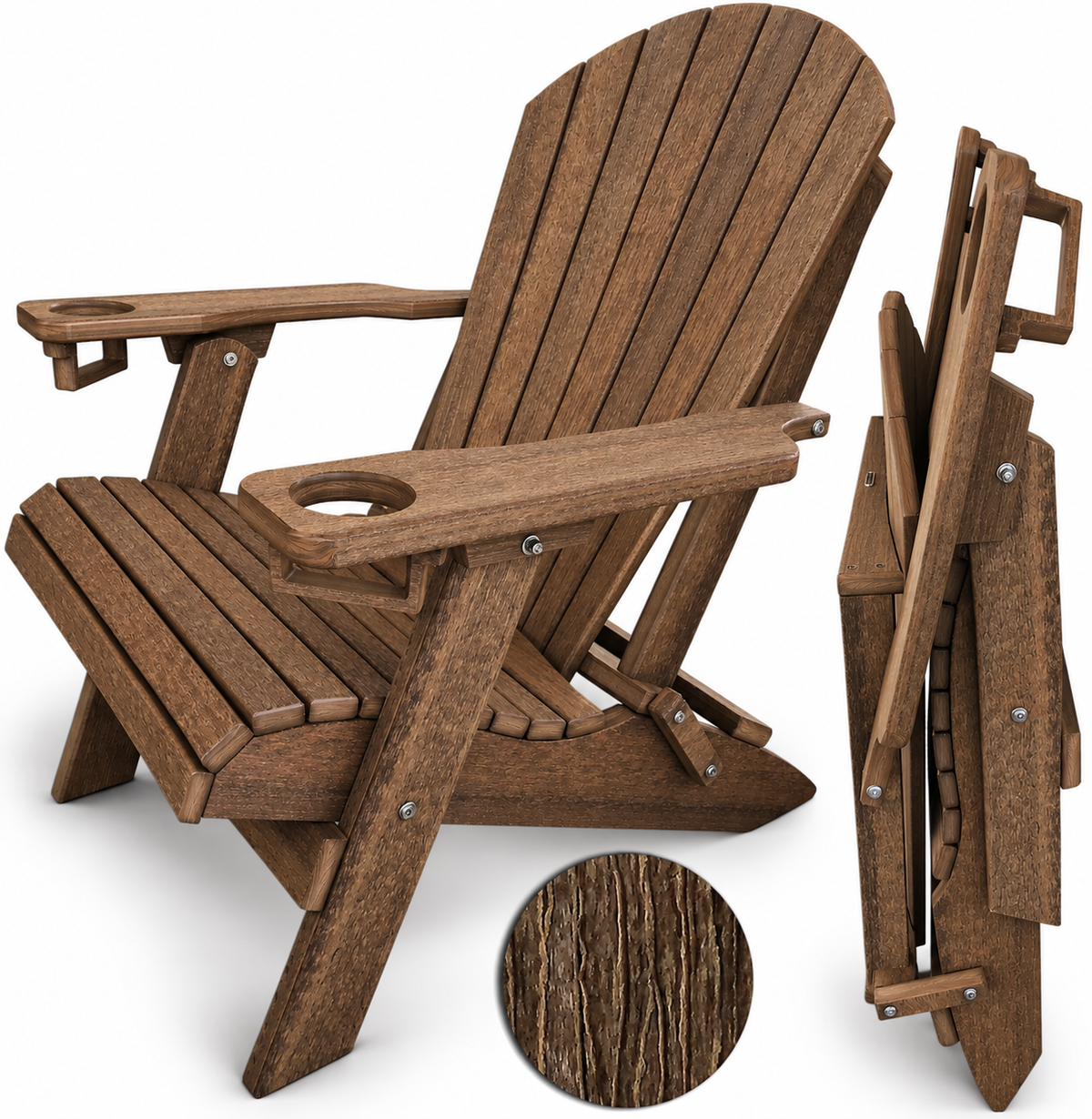 Folding Adirondack Chair With Built-in Cup Holders King-Size