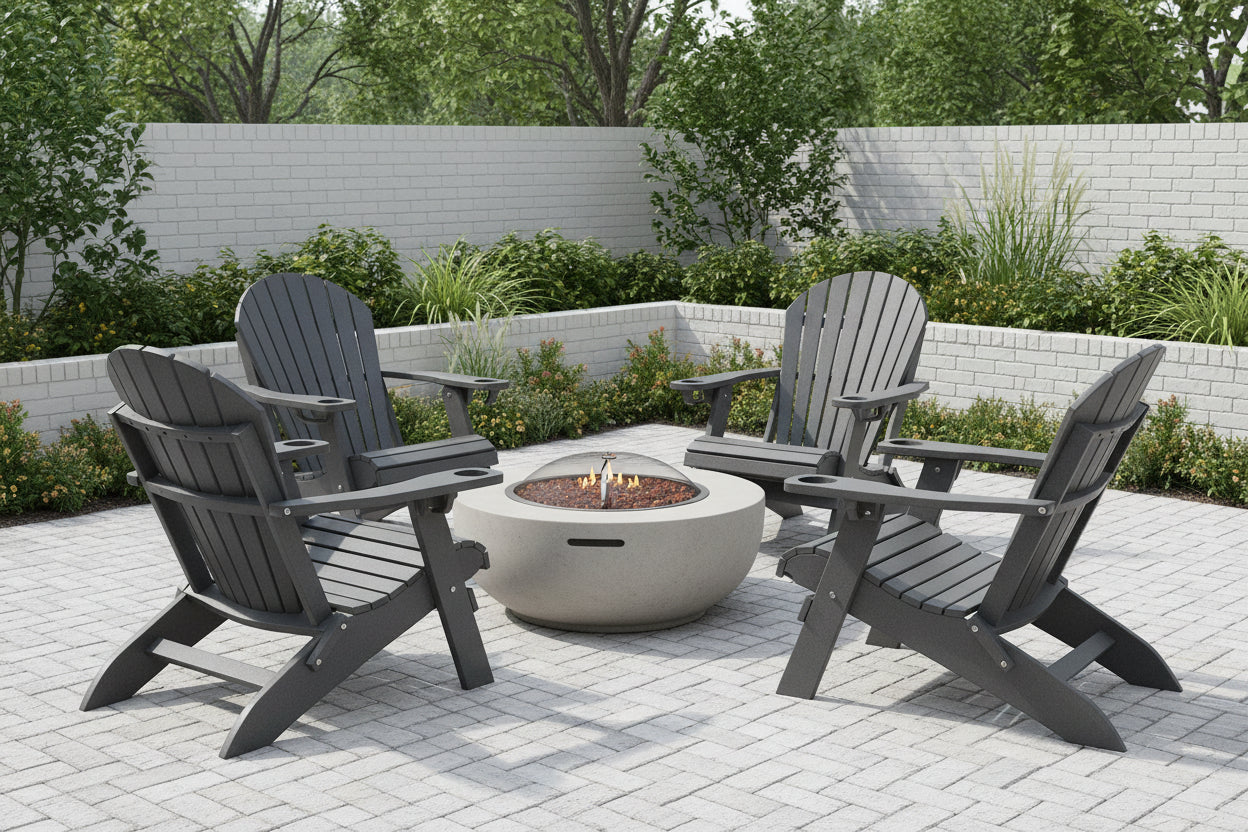 Set of 4 Folding Adirondack Chairs With Built-in Cup Holders King Size