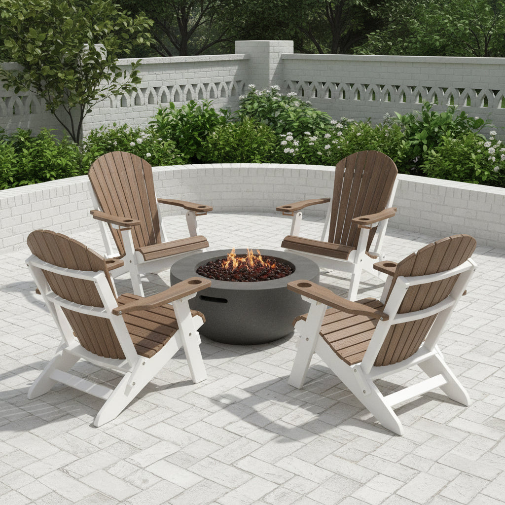 Set of 4 Folding Adirondack Chairs With Built-in Cup Holders King Size