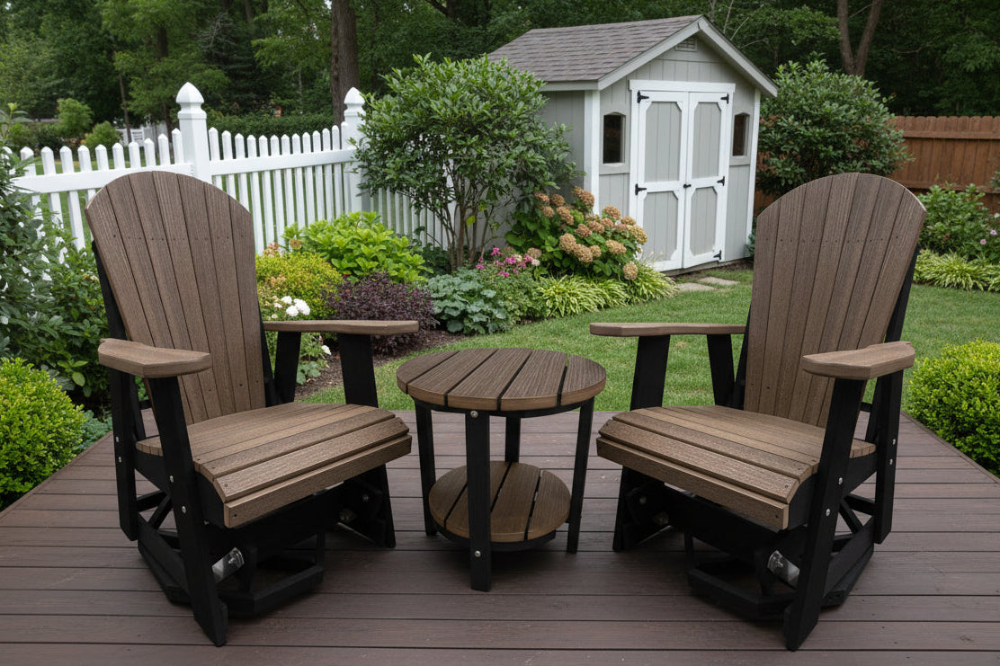3-Piece Adirondack Swivel Gliders With Two Tier End Table