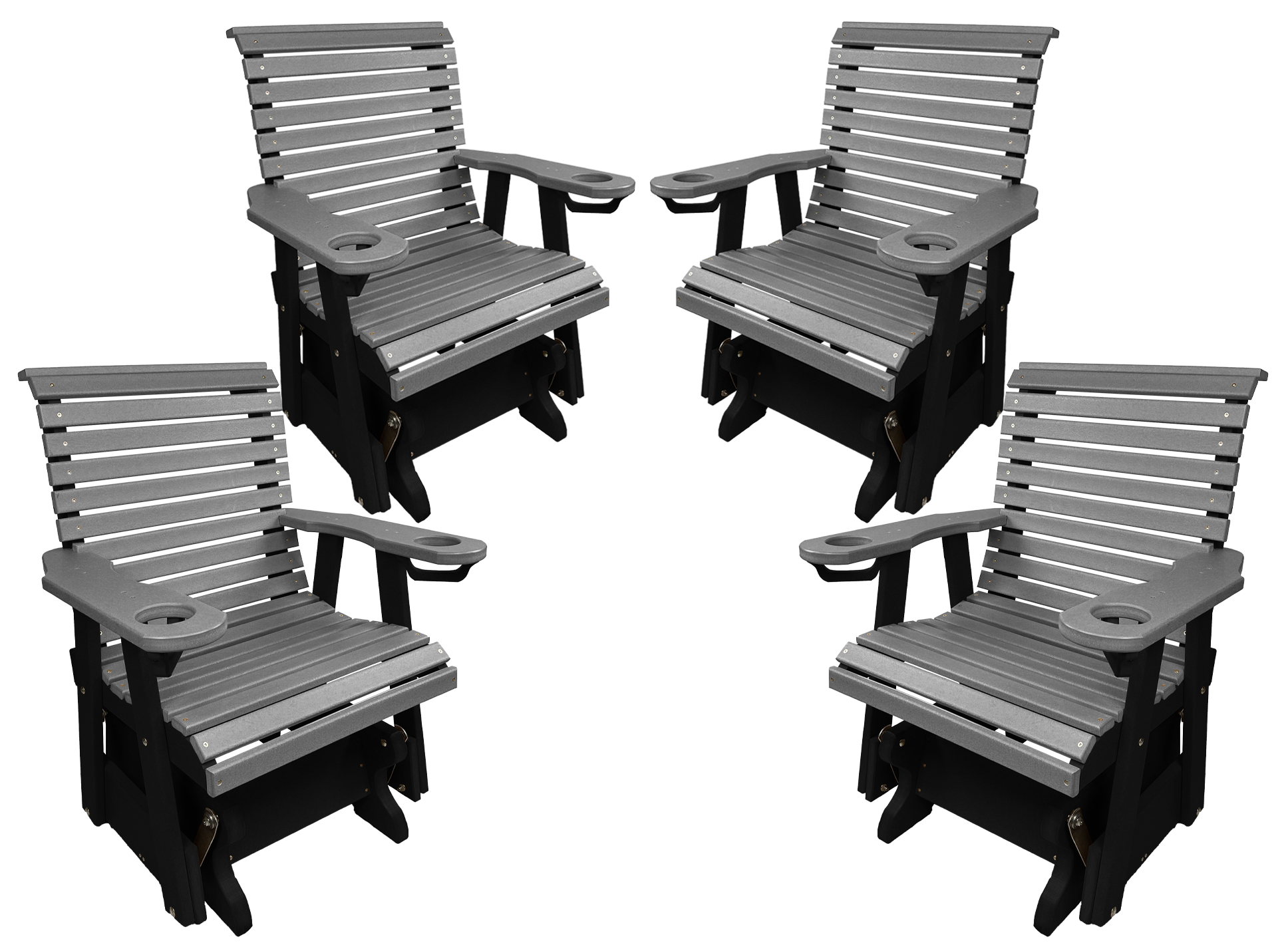 Set of 4 - Rolled Back Single Gliders With Built In Cup Holders