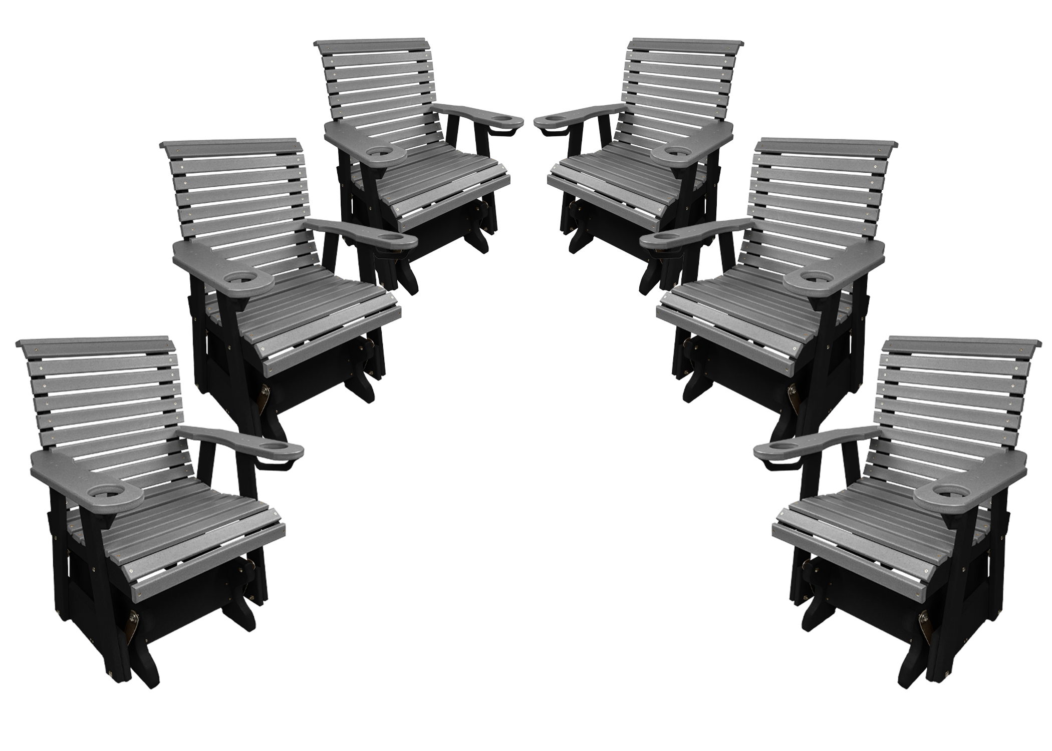 Set of 6 - Rolled Back Single Gliders With Built In Cup Holders