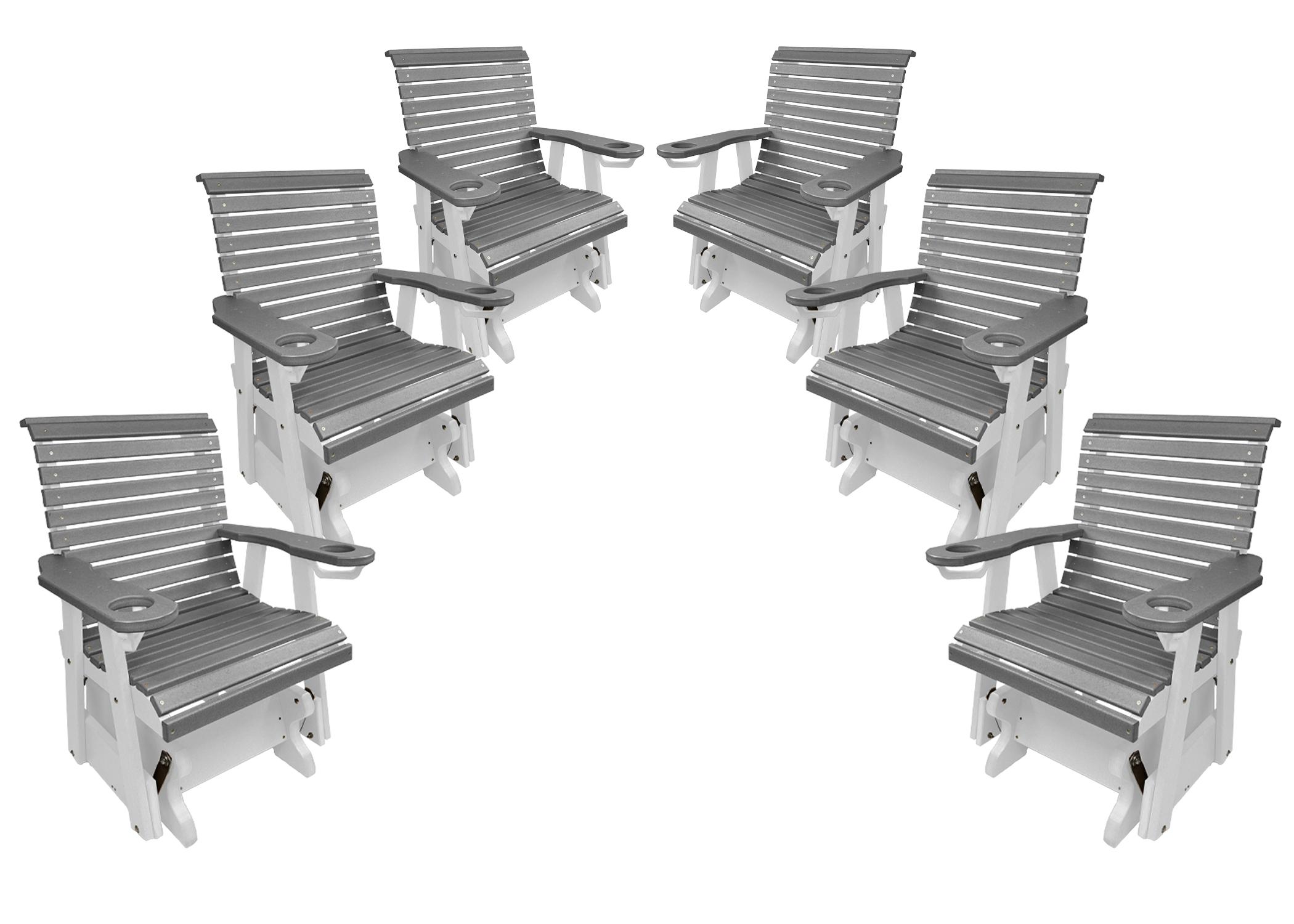 Set of 6 - Rolled Back Single Gliders With Built In Cup Holders
