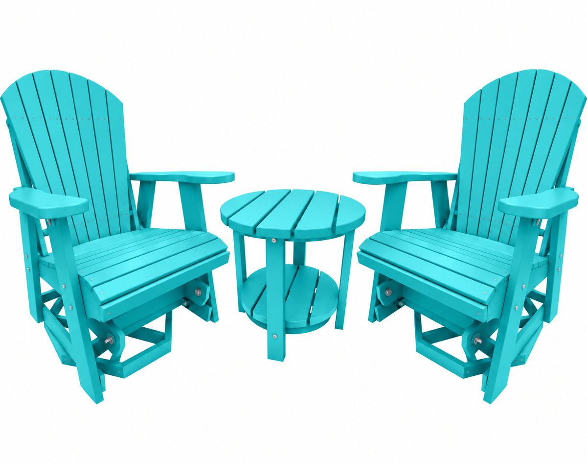 3-Piece Adirondack Swivel Gliders With Two Tier End Table