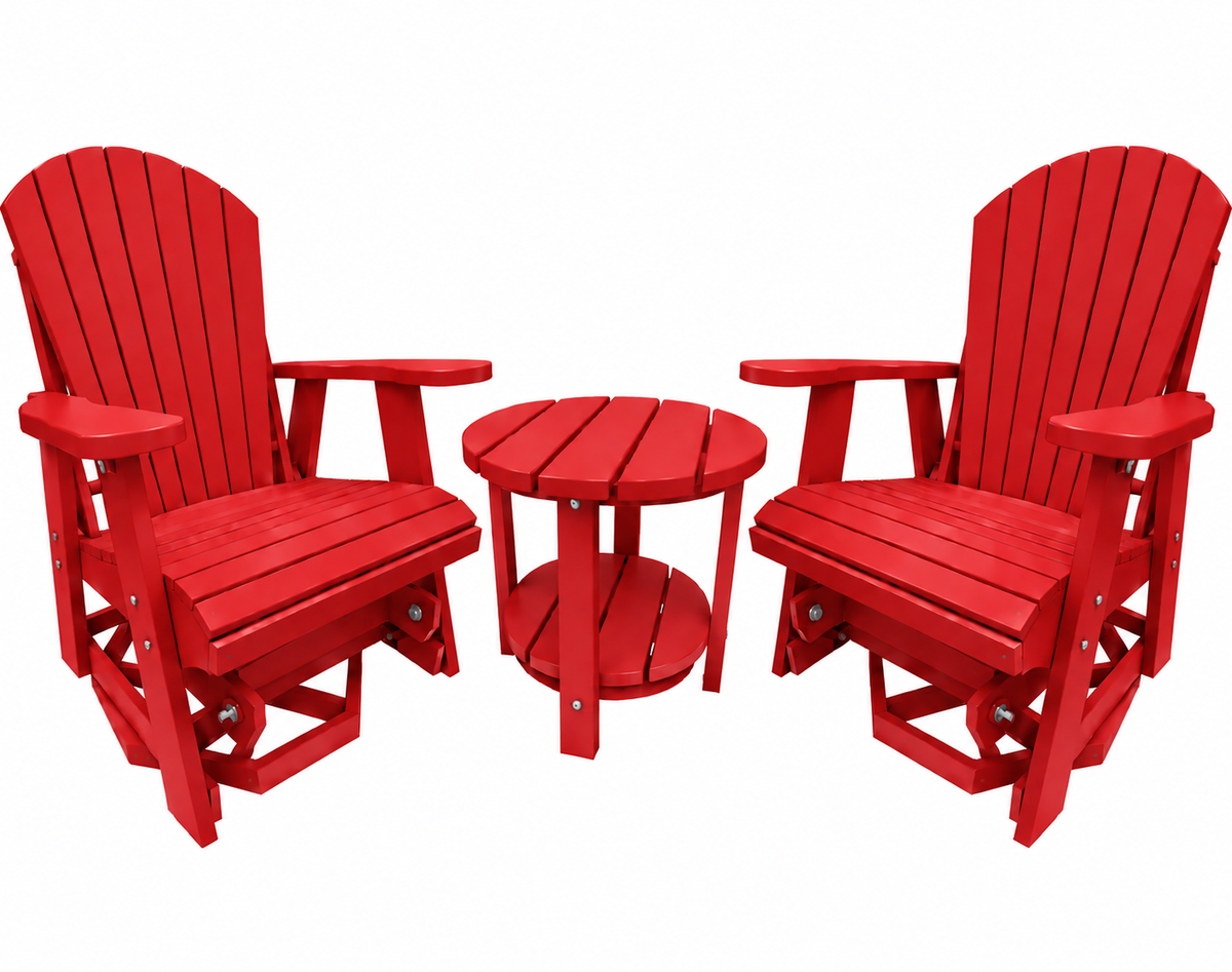3-Piece Adirondack Swivel Gliders With Two Tier End Table