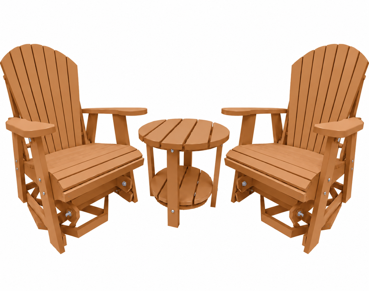 3-Piece Adirondack Swivel Gliders With Two Tier End Table