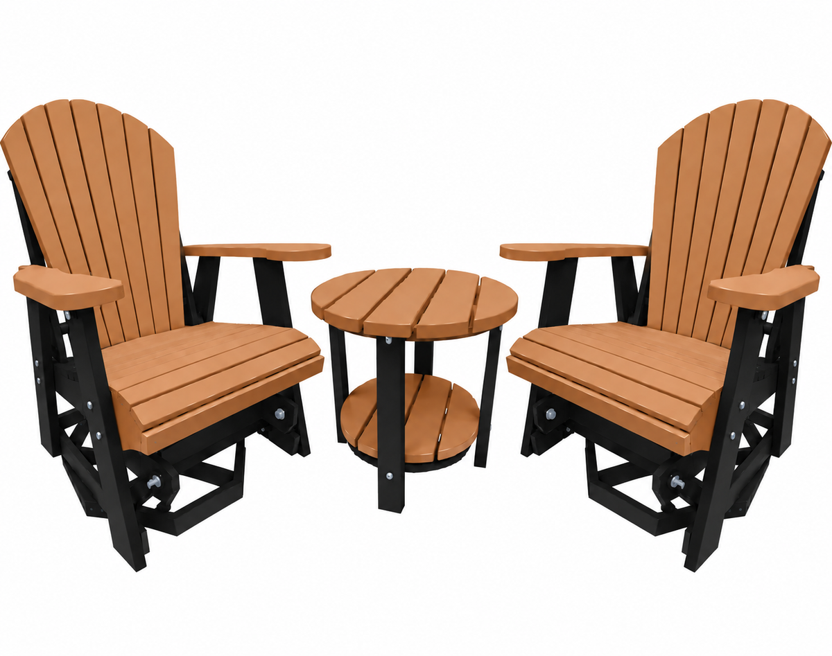 3-Piece Adirondack Swivel Gliders With Two Tier End Table