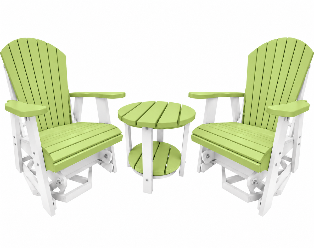 3-Piece Adirondack Swivel Gliders With Two Tier End Table