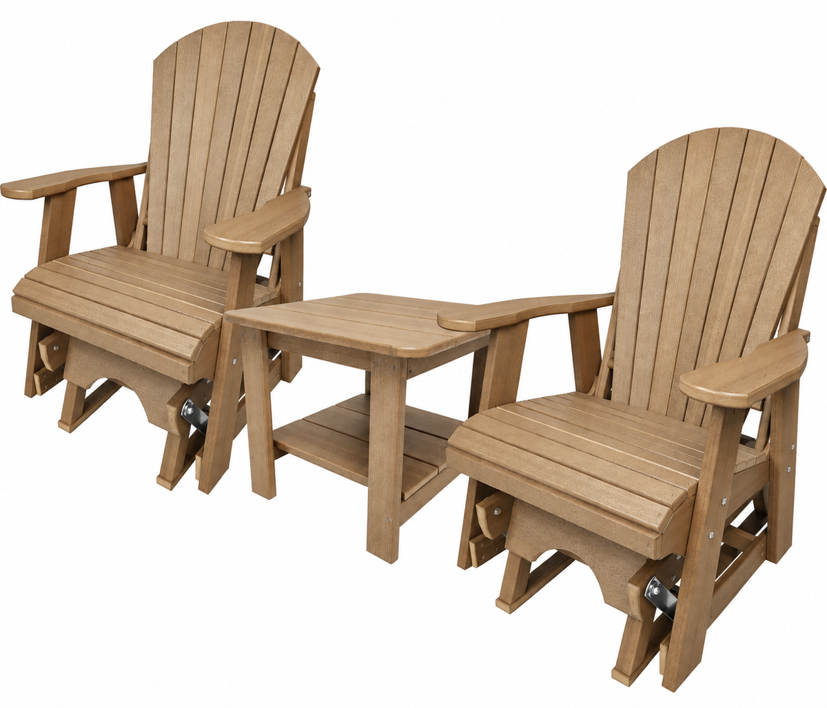 Set of 2 Adirondack Single Gliders With Two Tier End Table