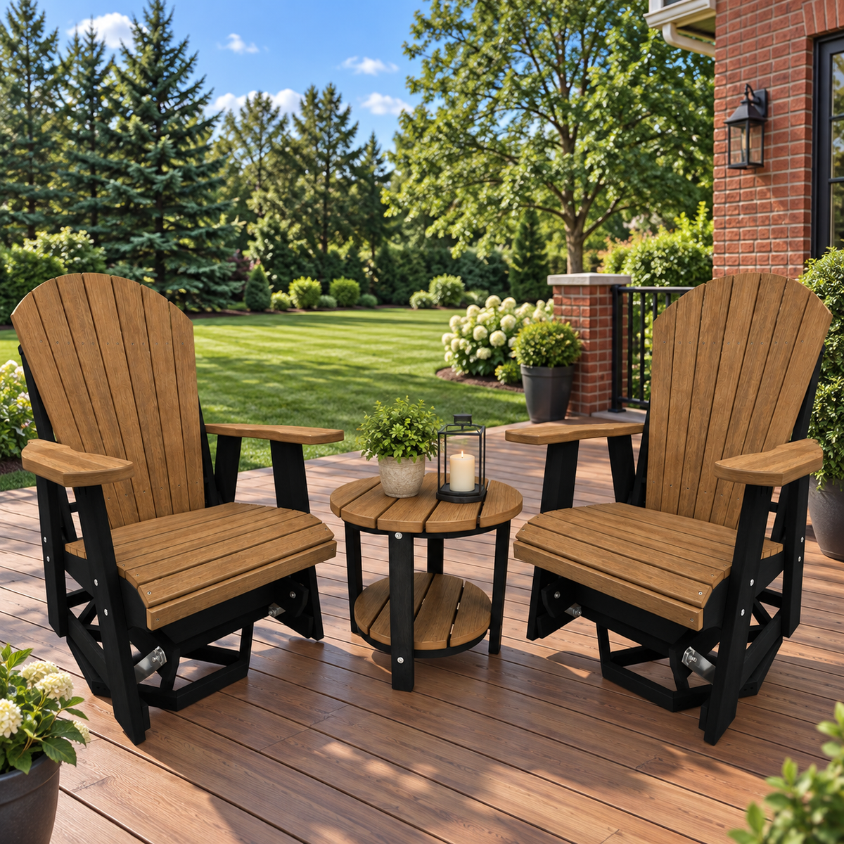 3-Piece Adirondack Swivel Gliders With Two Tier End Table