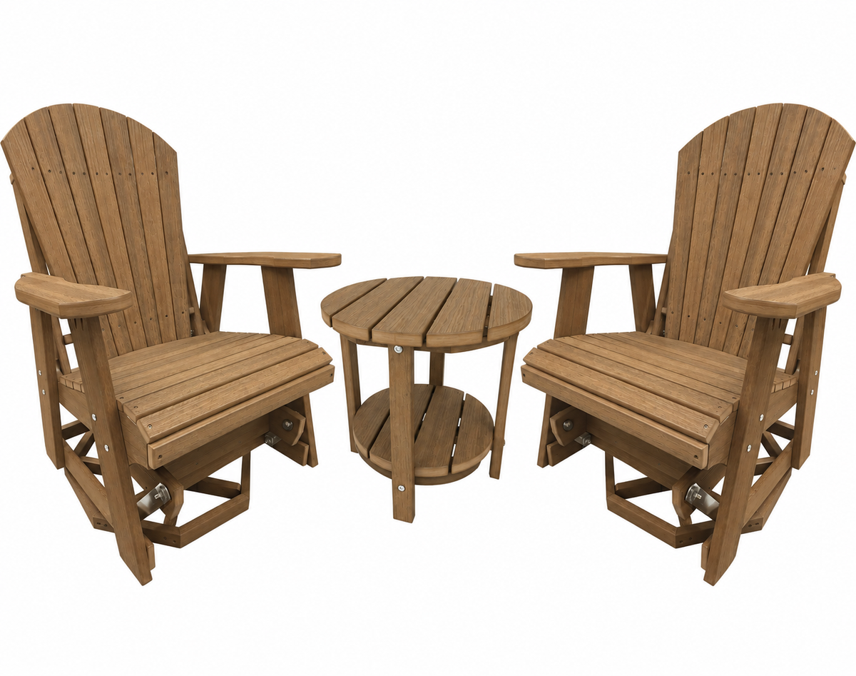 3-Piece Adirondack Swivel Gliders With Two Tier End Table