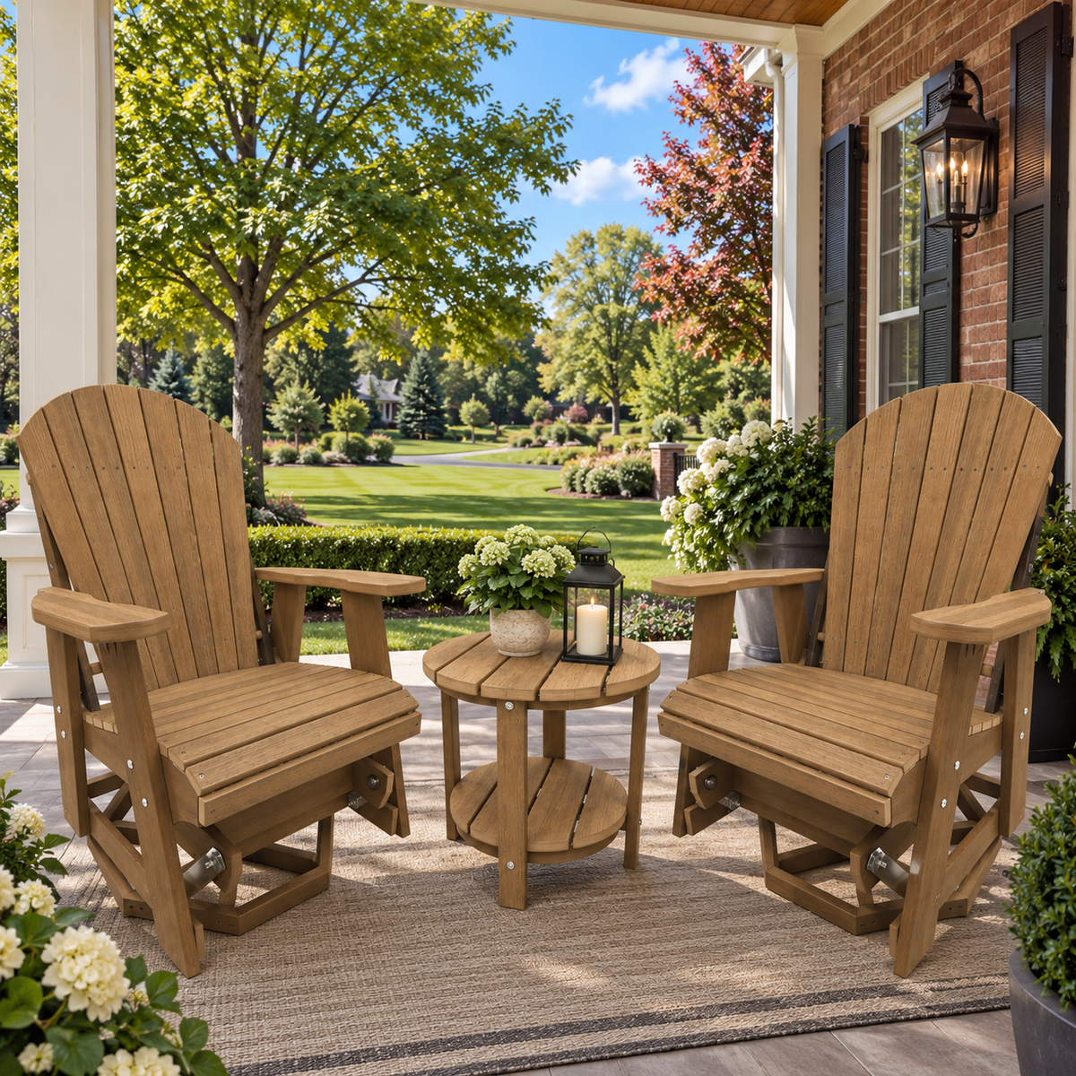 3-Piece Adirondack Swivel Gliders With Two Tier End Table