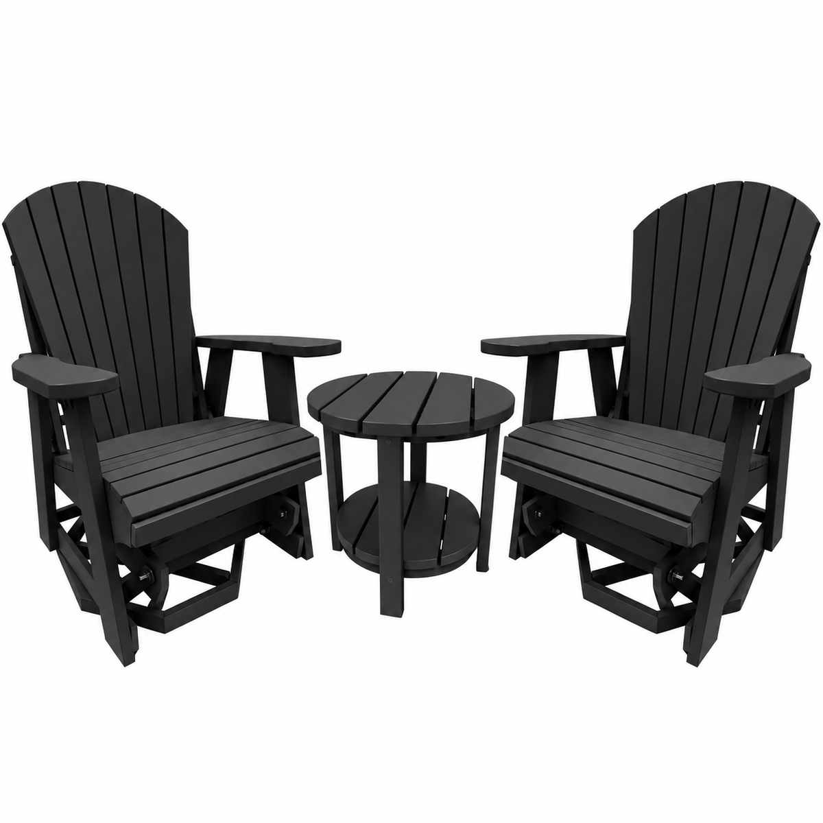 3-Piece Adirondack Swivel Gliders With Two Tier End Table