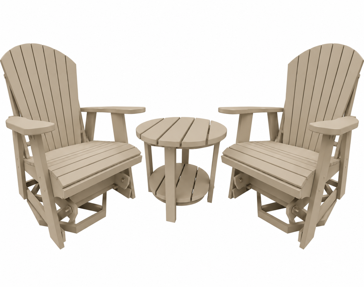 3-Piece Adirondack Swivel Gliders With Two Tier End Table