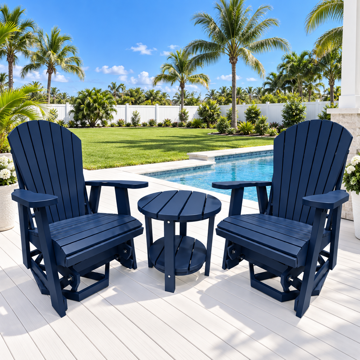 3-Piece Adirondack Swivel Gliders With Two Tier End Table
