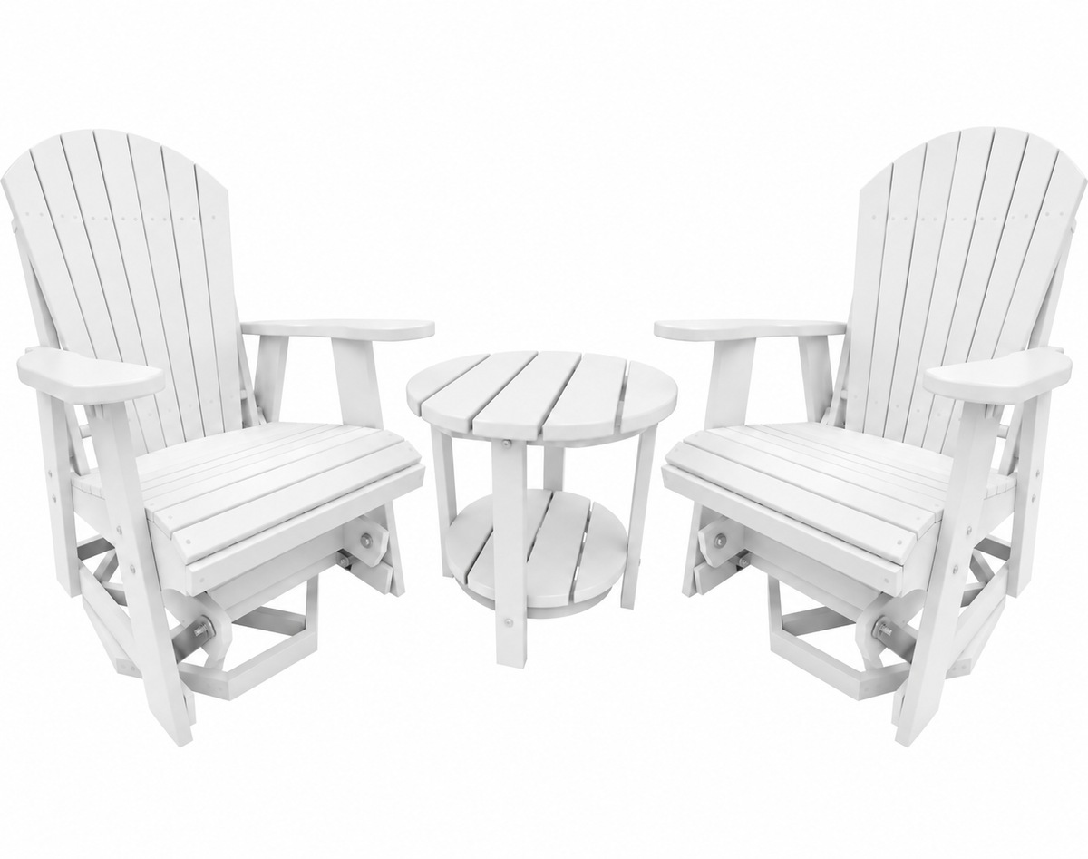 3-Piece Adirondack Swivel Gliders With Two Tier End Table