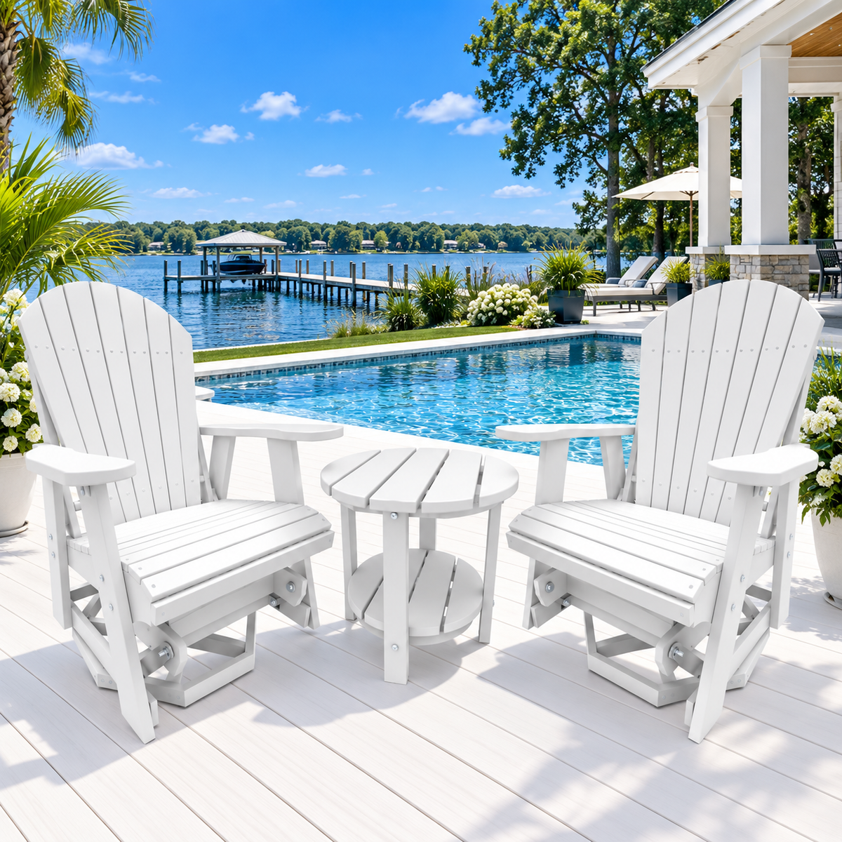 3-Piece Adirondack Swivel Gliders With Two Tier End Table