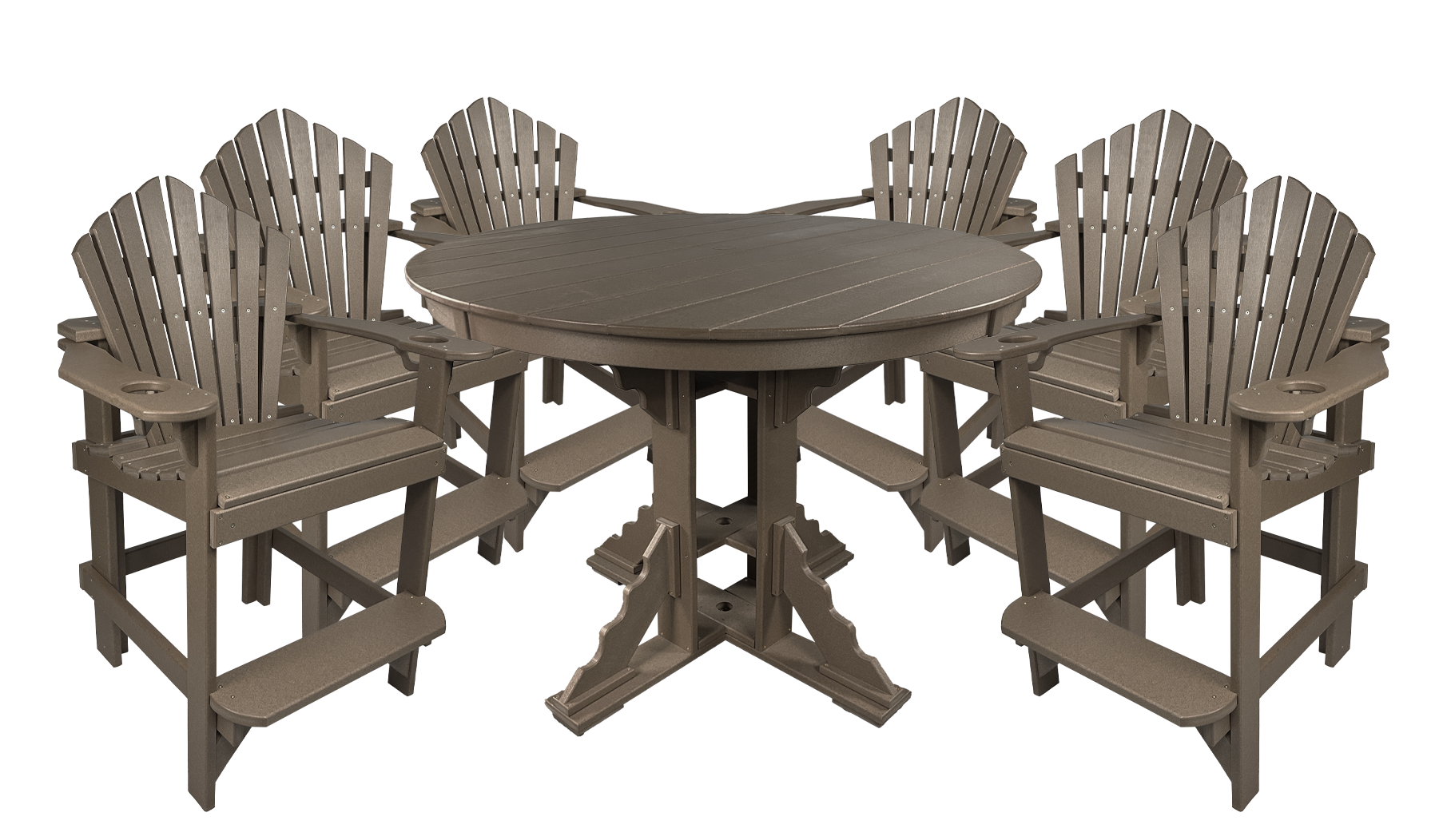 7-Piece 60”rd. Bridgewater Counter Set With Built In Cupholders