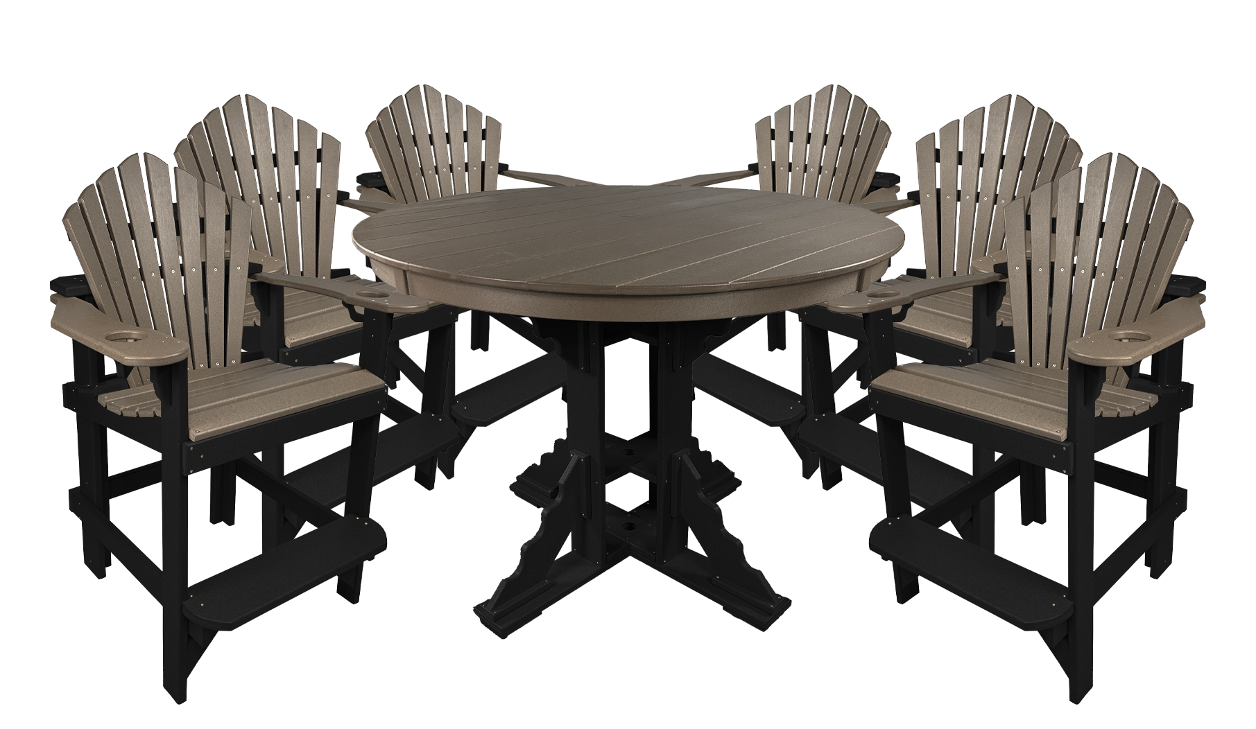 7-Piece 60”rd. Bridgewater Counter Set With Built In Cupholders