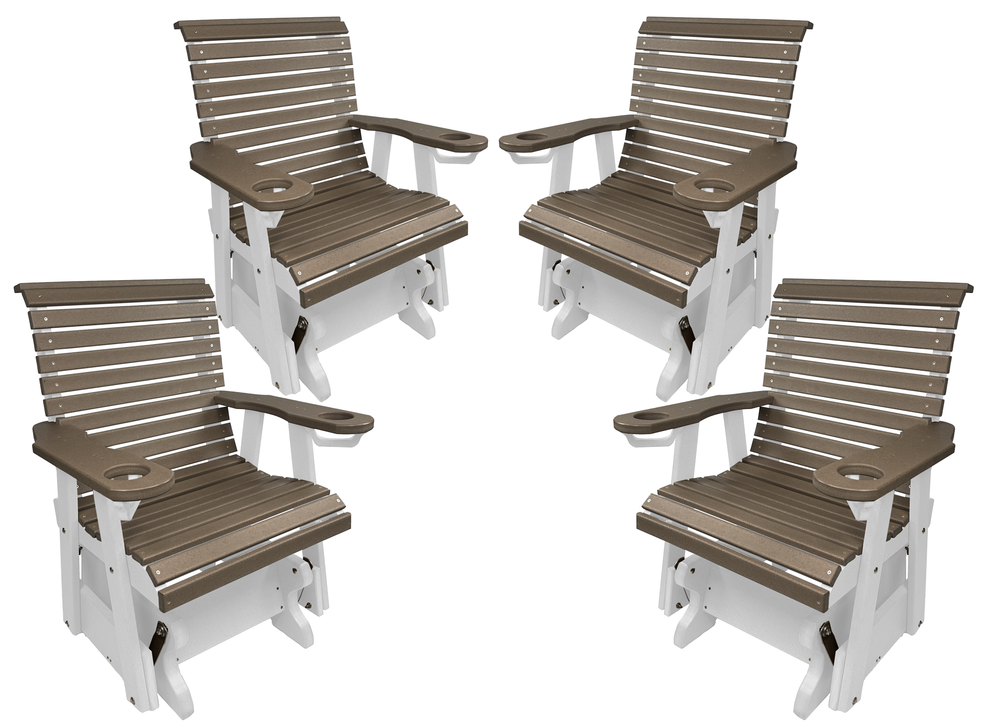 Set of 4 - Rolled Back Single Gliders With Built In Cup Holders
