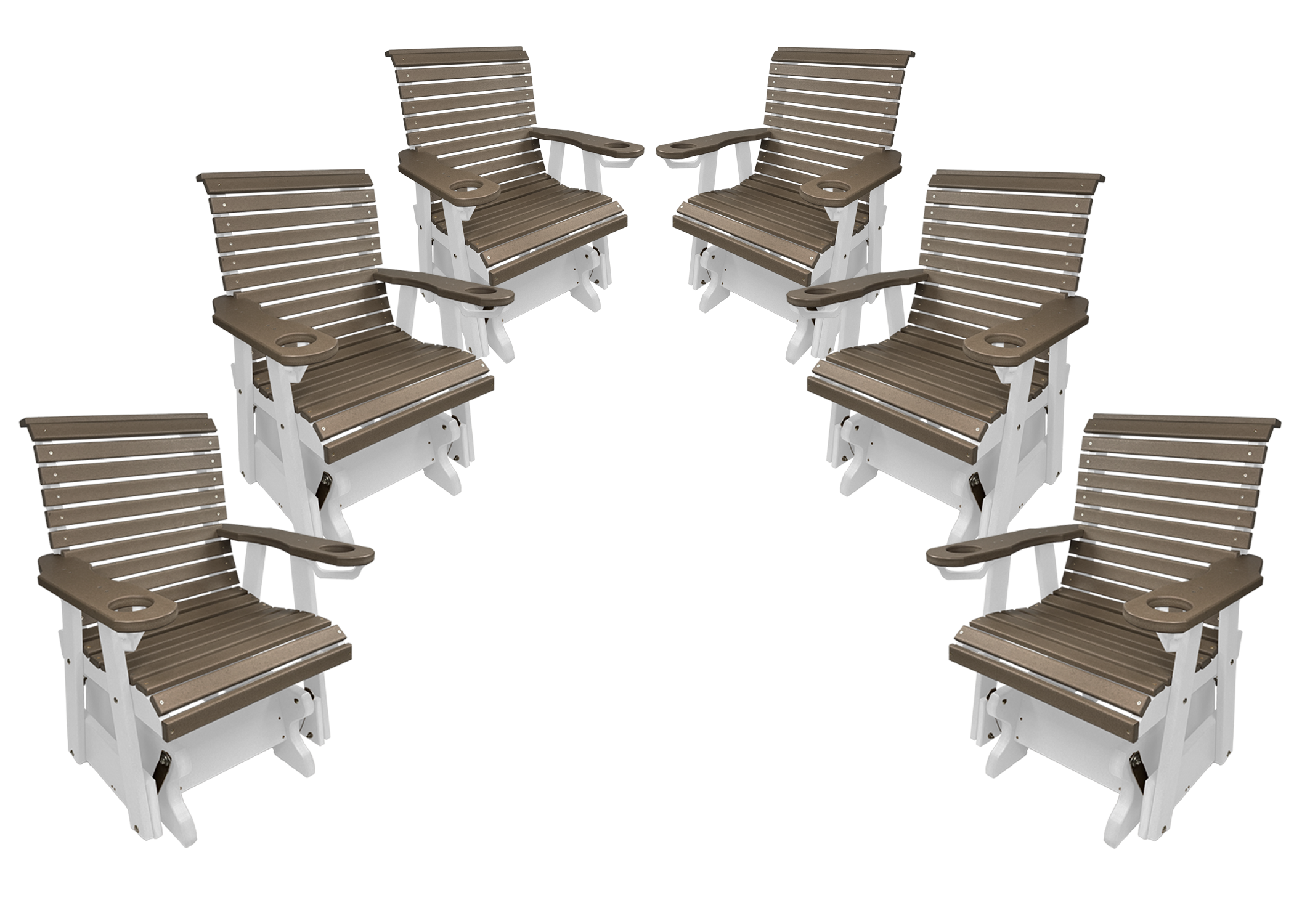 Set of 6 - Rolled Back Single Gliders With Built In Cup Holders