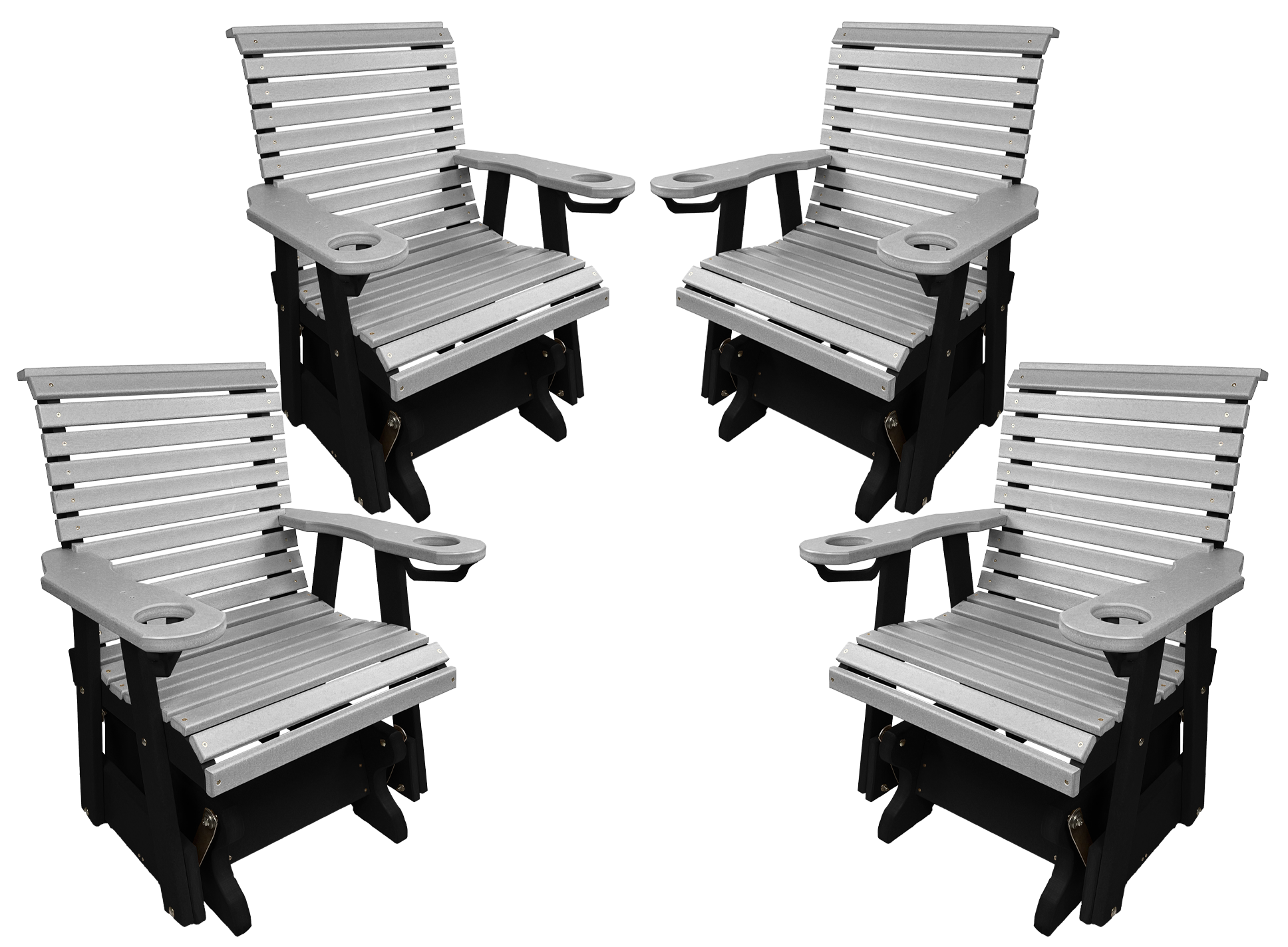 Set of 4 - Rolled Back Single Gliders With Built In Cup Holders