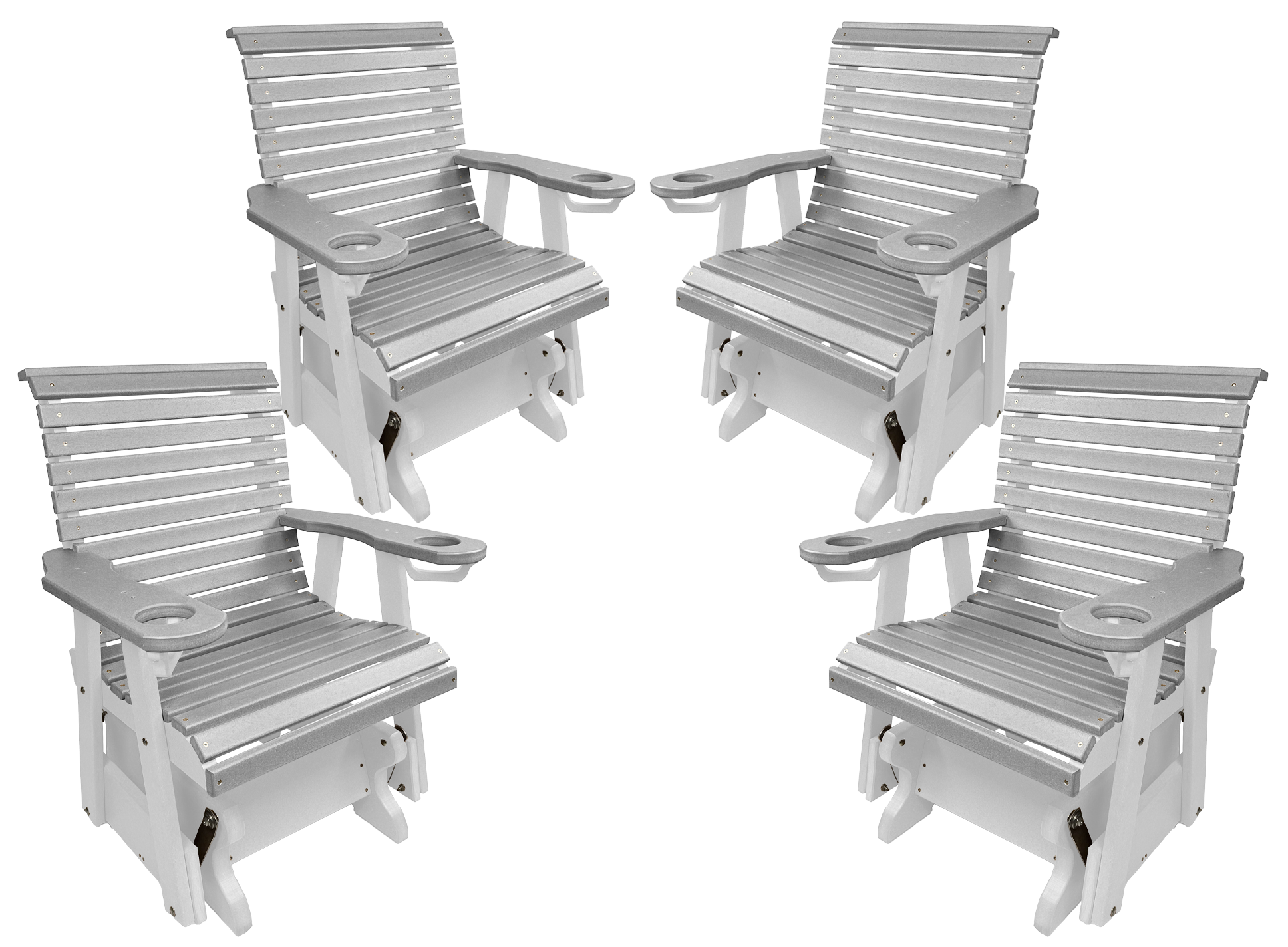 Set of 4 - Rolled Back Single Gliders With Built In Cup Holders