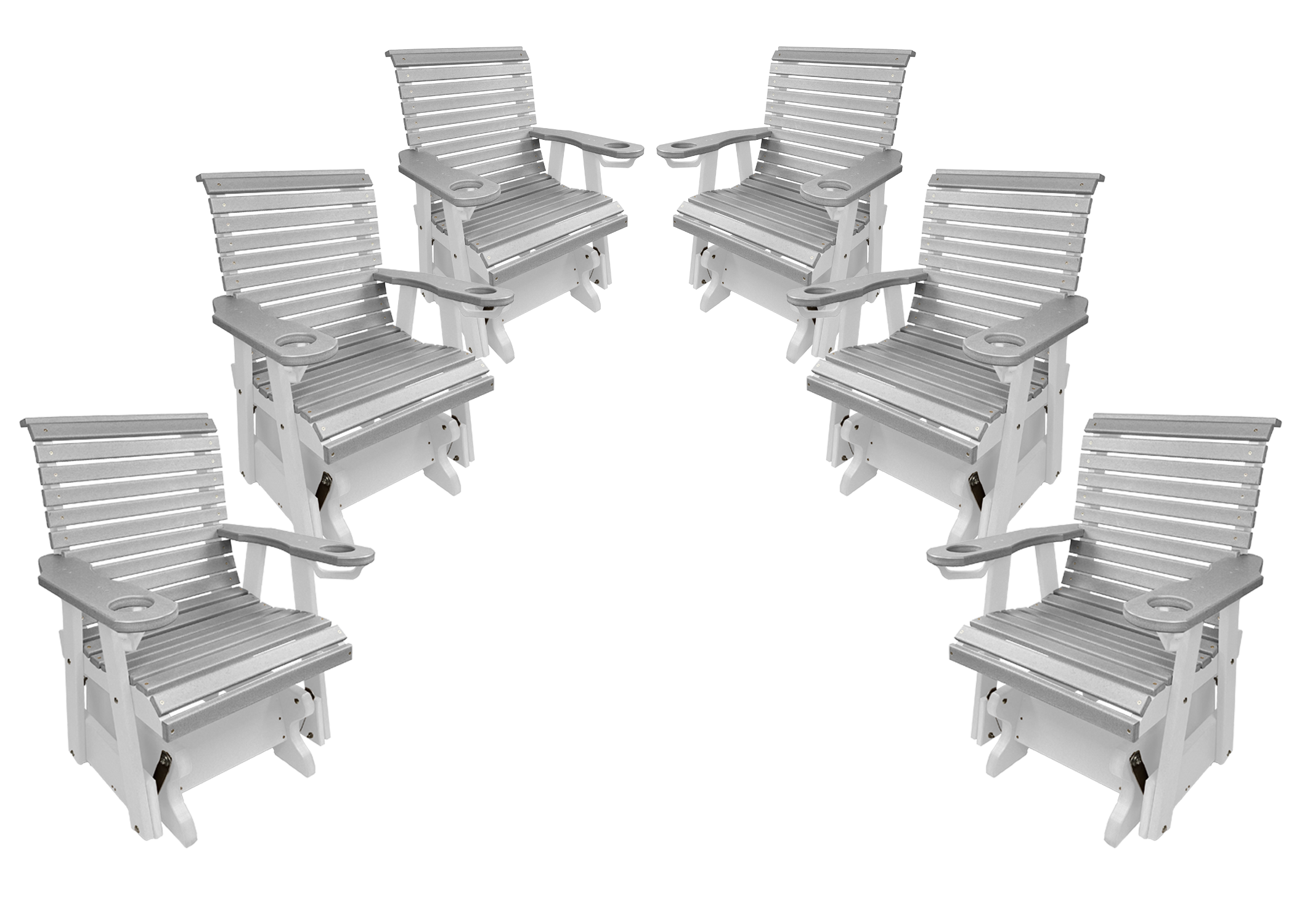 Set of 6 - Rolled Back Single Gliders With Built In Cup Holders