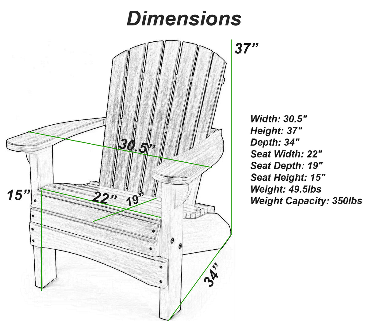 Set of 6 Adirondack Chairs Original King Size