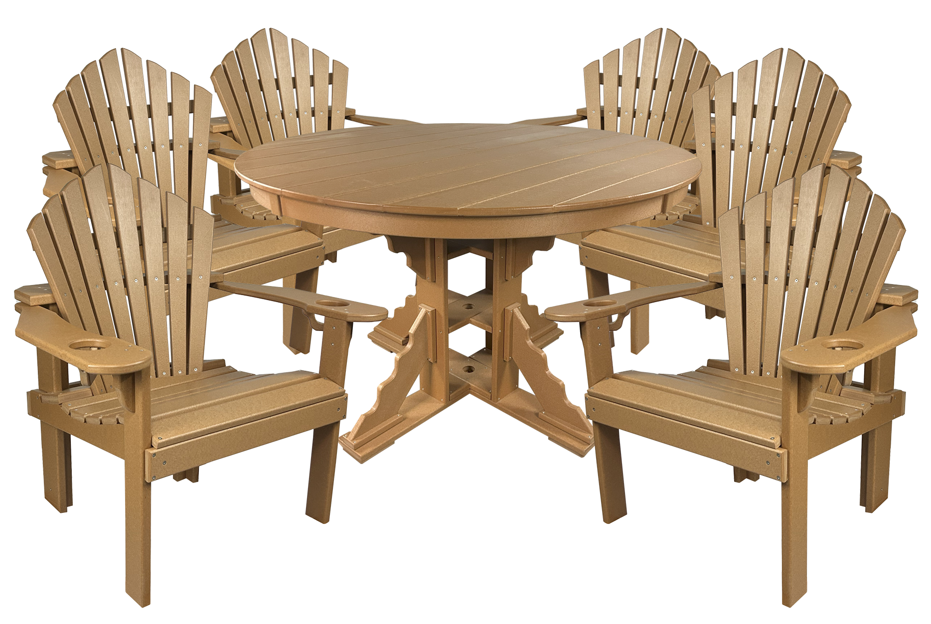 7-Piece 60”rd. Bridgewater Dining Set With Built In Cupholders