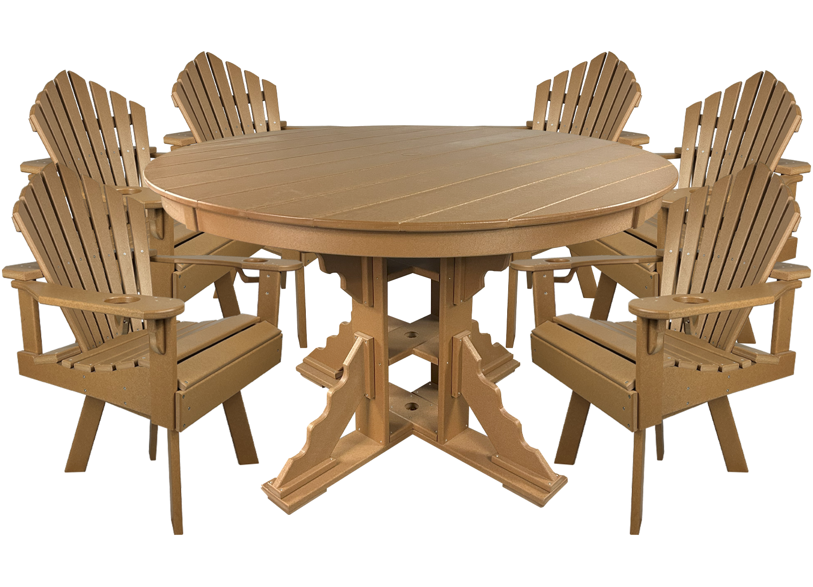 7-Piece 60”rd. Bridgewater Swivel Dining Set With Built In Cupholders