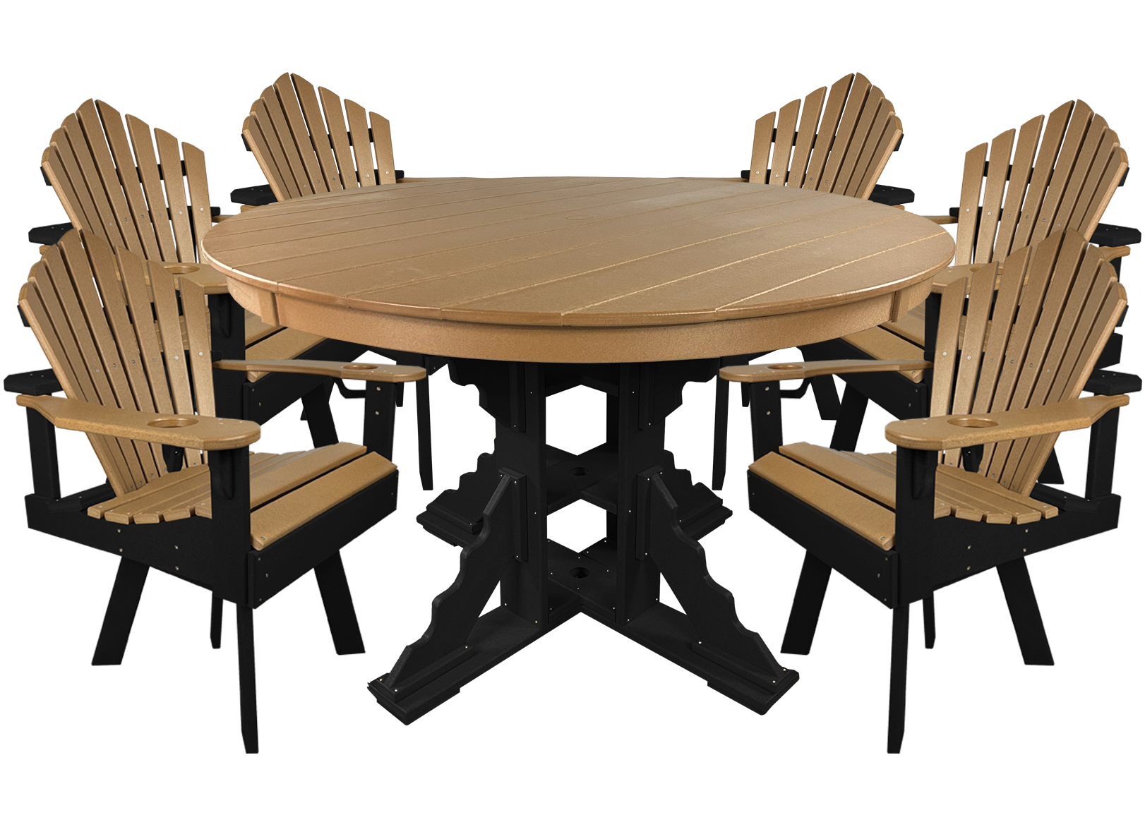 7-Piece 60”rd. Bridgewater Swivel Dining Set With Built In Cupholders